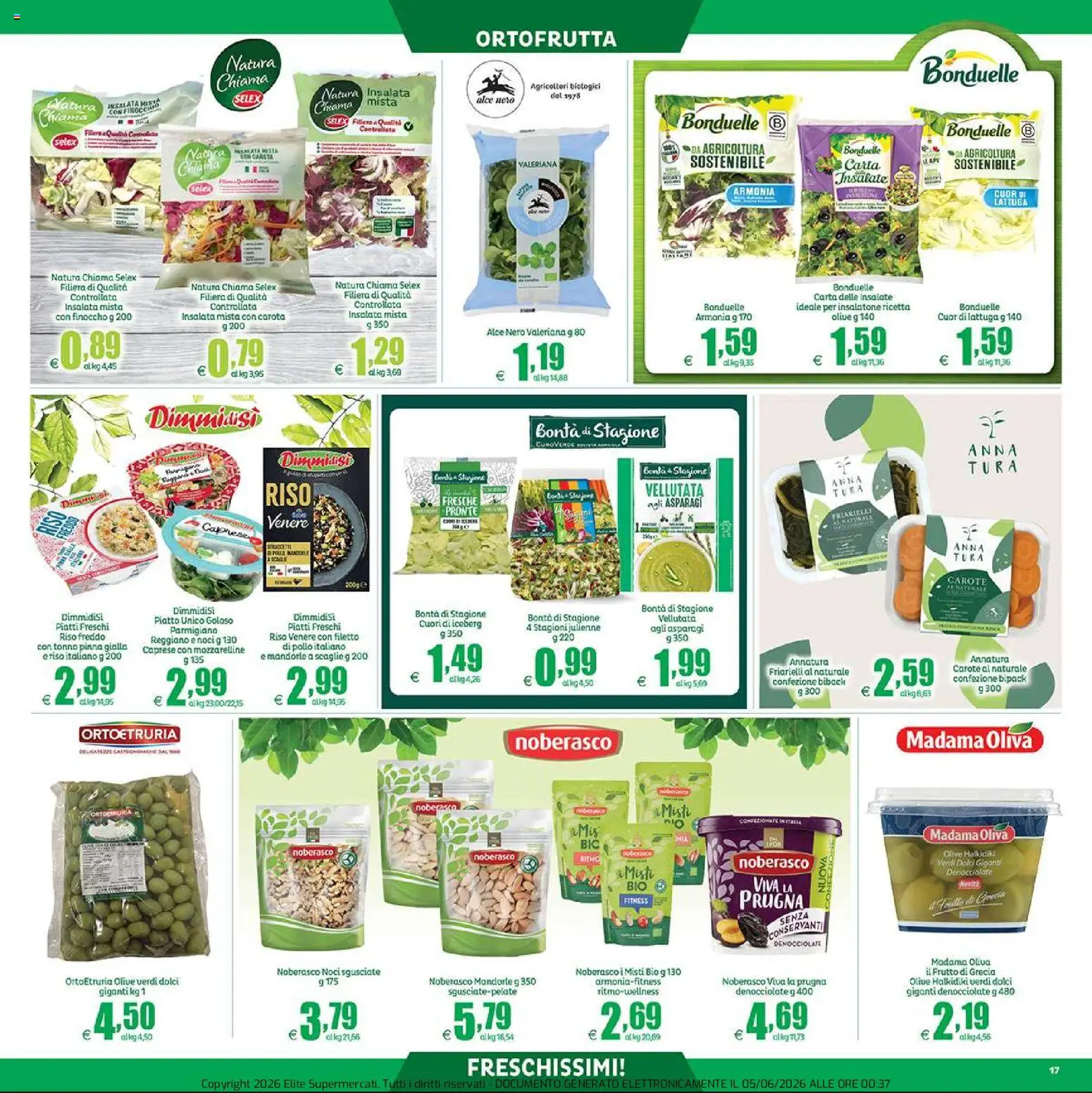 Volantino Elite Supermercati del 05.06.2026 | Pagina: 17 | Prodotti: Insalata, Carote, Tonno, Parmigiano
