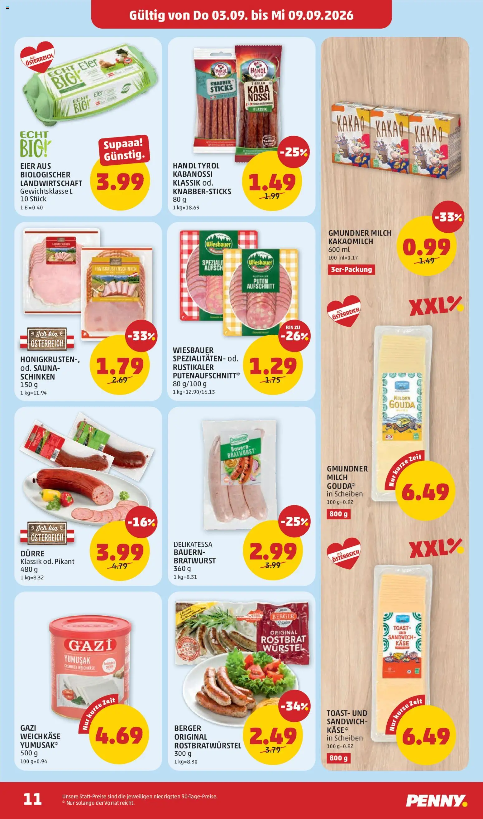 Penny Markt Flugblatt gültig ab 03.09.2026 | Seite: 11 | Produkte: Weichkäse, Milch, Käse, Eier