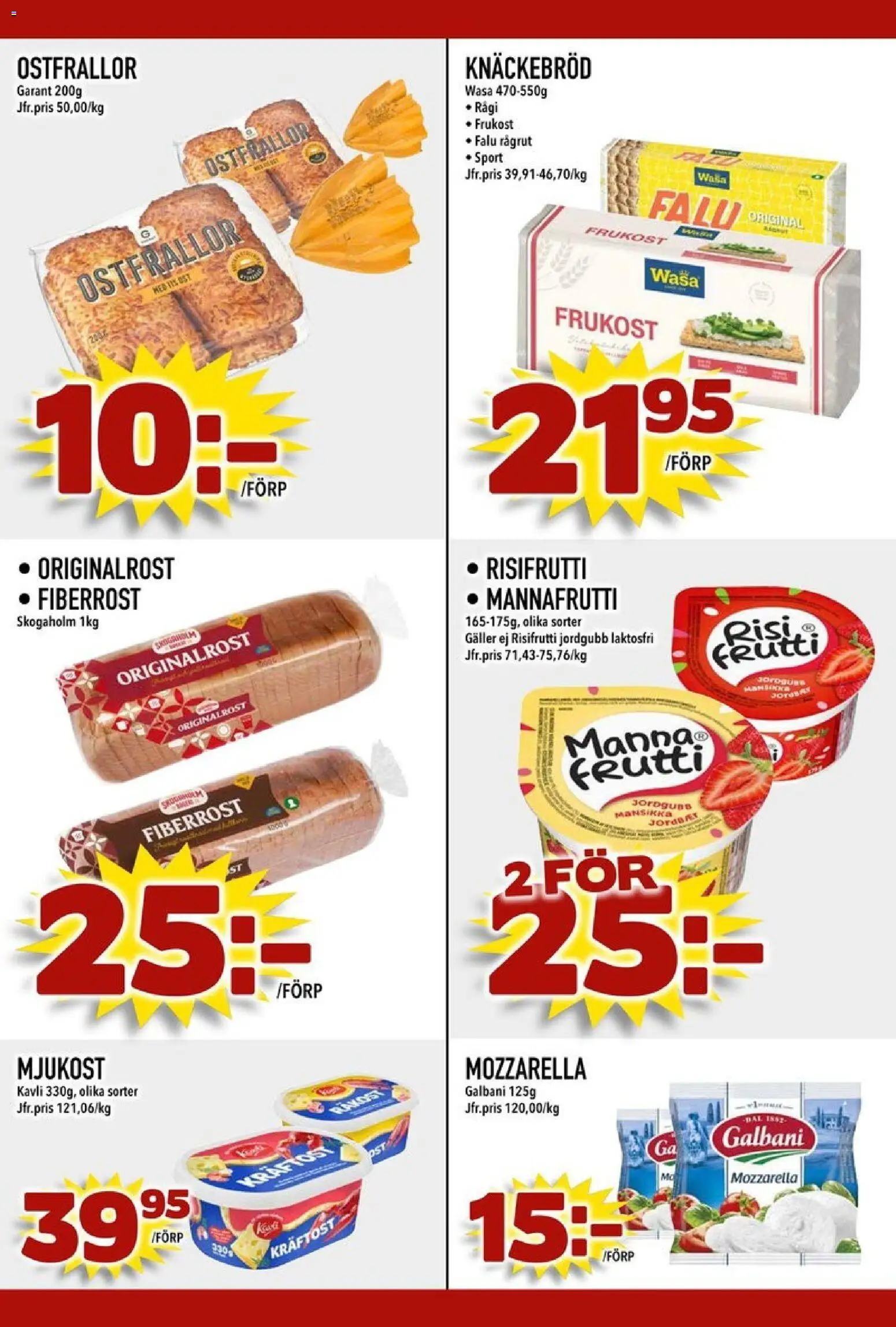 Din Mat reklamblad aktuell från 05/10/2026 | Sida: 4 | Produkter: Mozzarella, Knäckebröd, Risifrutti, Mjukost