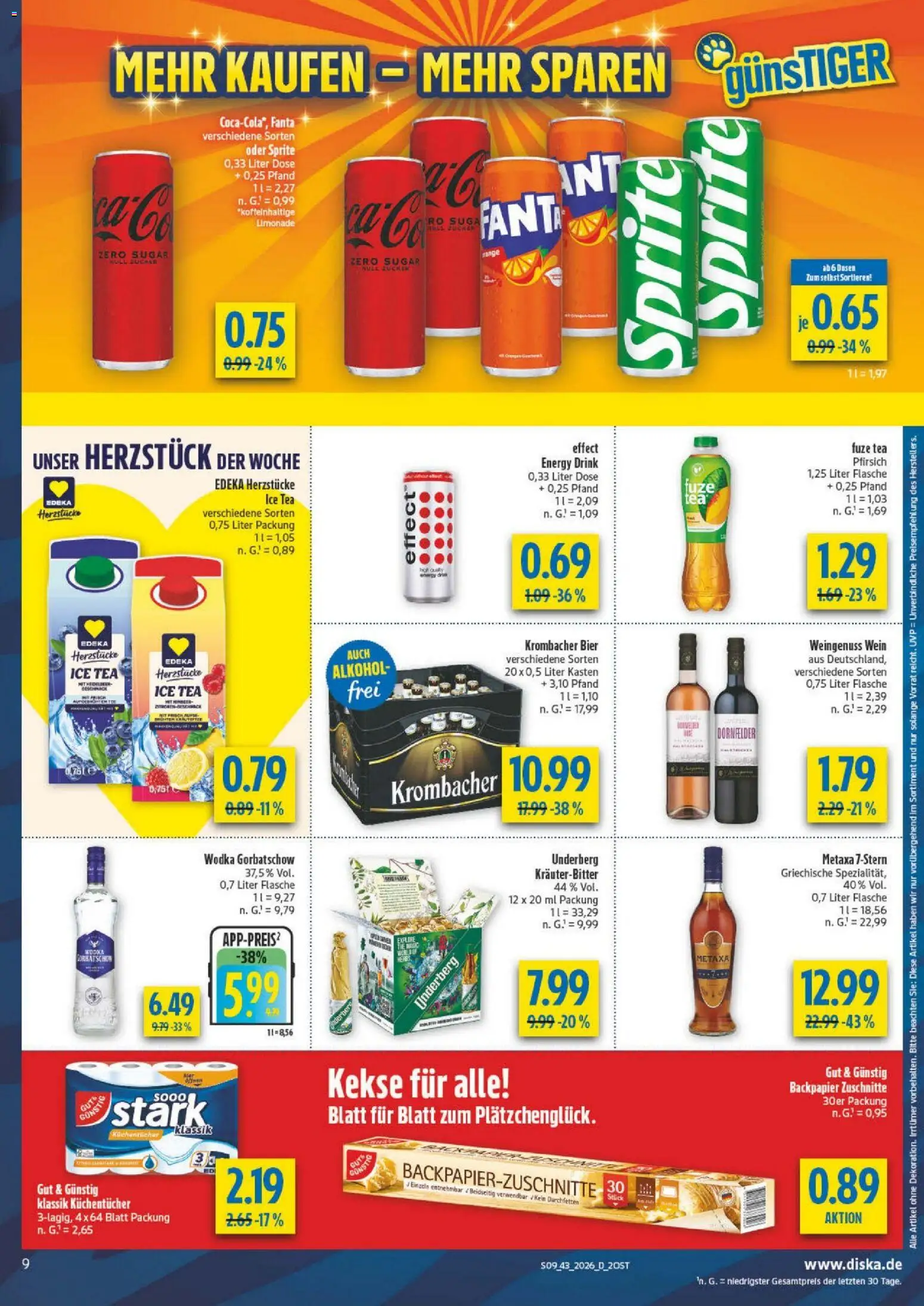 Diska Prospekt – gültig ab 19.10.2026 | Seite: 9 | Produkte: Sprite, Zucker, Pfirsich, Wein