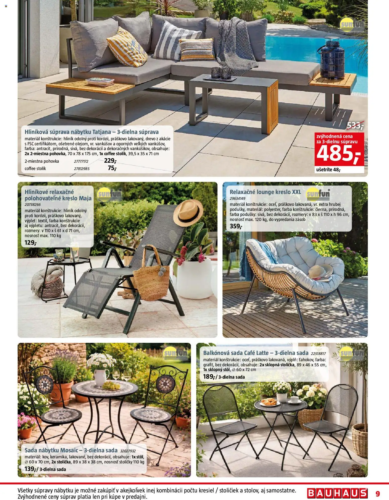 Nové Bauhaus akcie – leták je platný od 04.05.2026 | Strana: 9 | Produkty: Stoličky, Pohovka, Kreslo, Stolík
