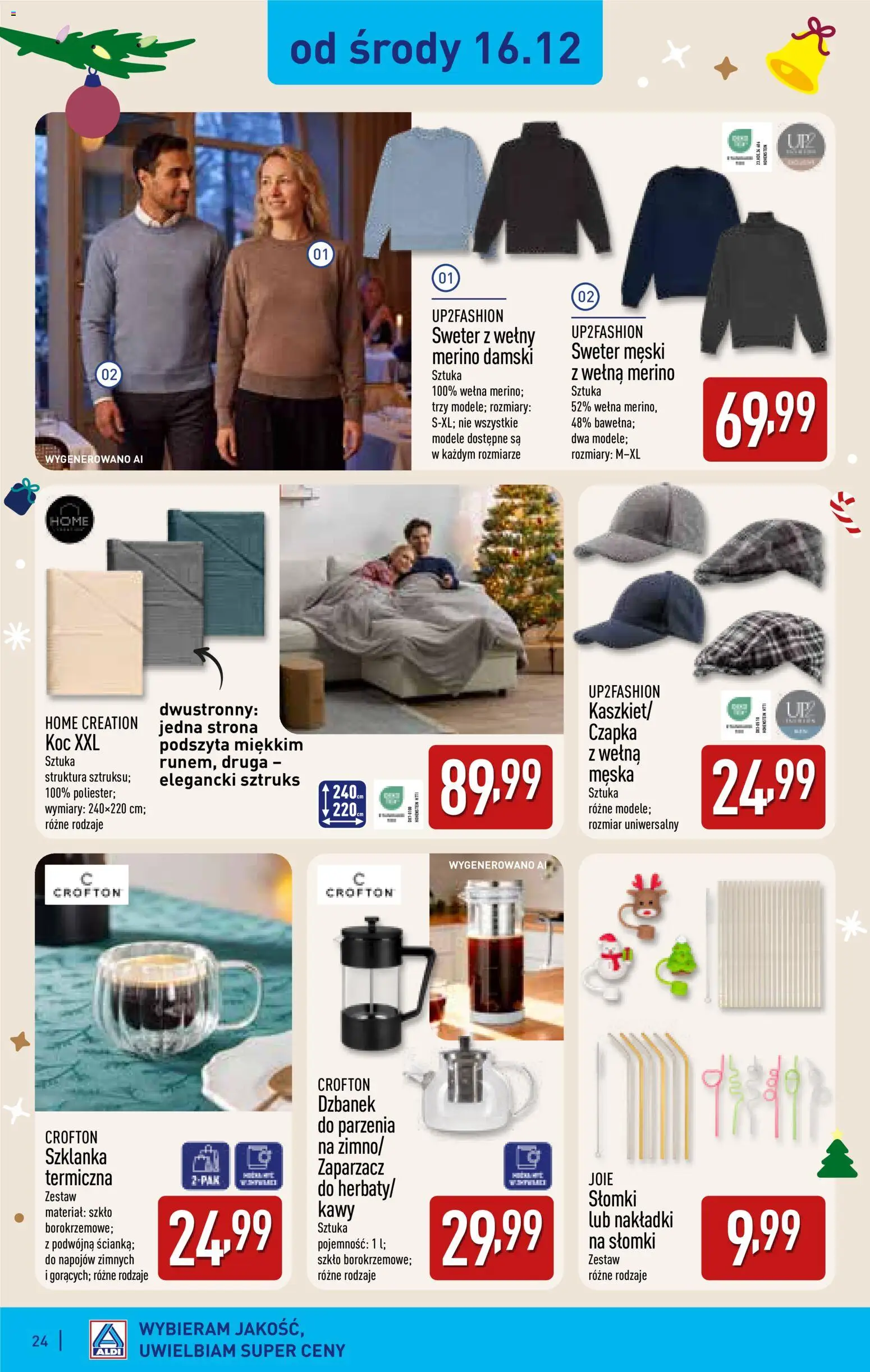 Aldi gazetka - Katalog prezentowy od 28.10.2026 | Strona: 24 | Produkty: Szklanka, Dzbanek, Czapka, Koc