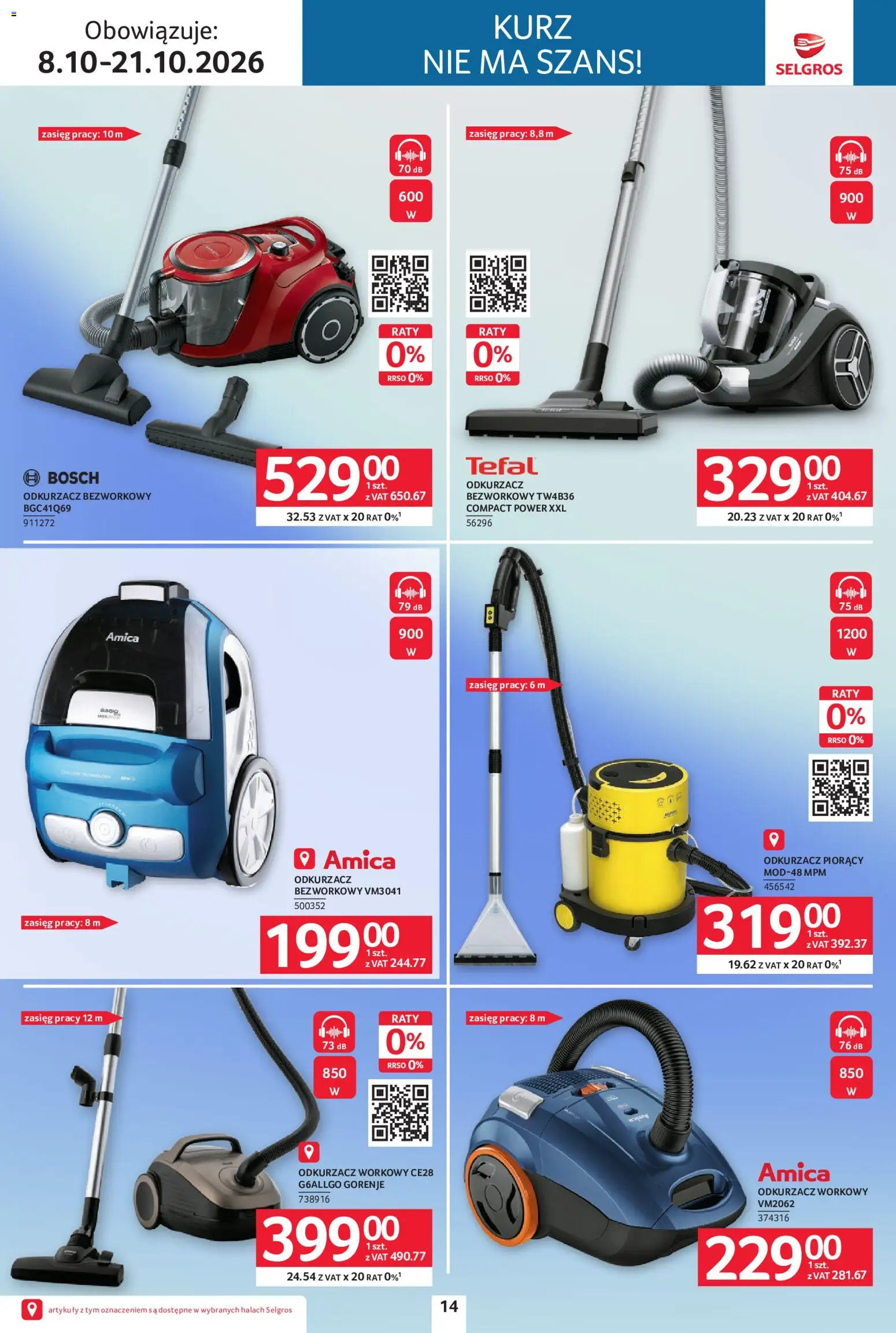 Selgros cash&carry gazetka - Elektro od 08.10.2026 | Strona: 14 | Produkty: Odkurzacz, Odkurzacz bezworkowy, Tefal