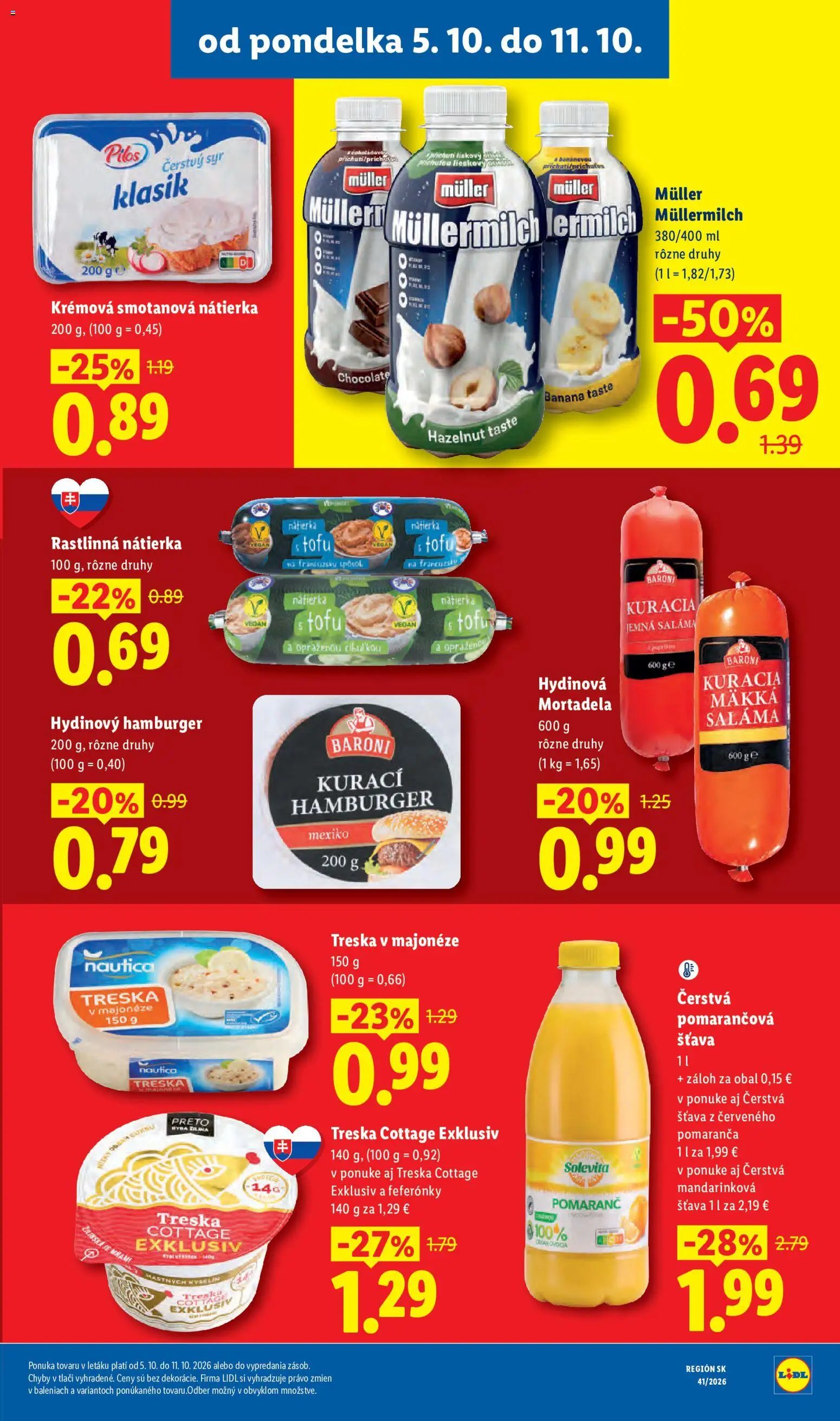 Nové Lidl akcie – leták je platný od 05.10.2026 | Strana: 35 | Produkty: Saláma, Cottage cheese, Treska, Rastlinná nátierka