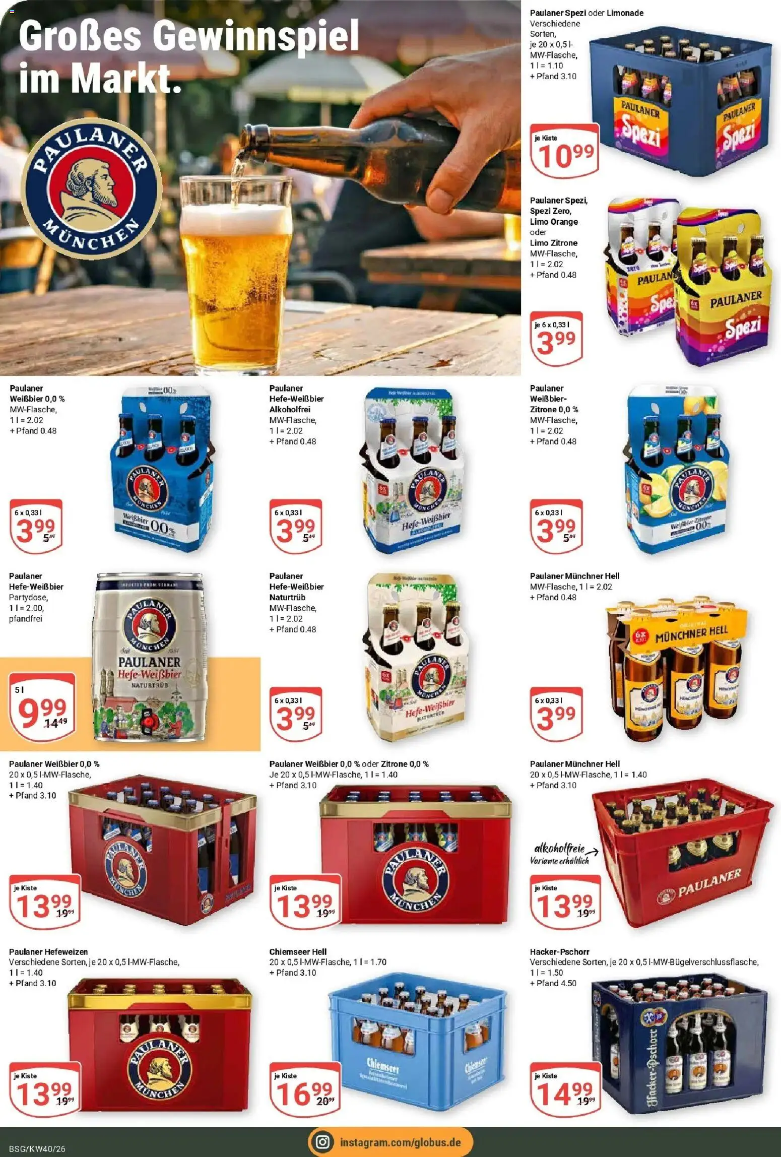 Globus Prospekt Braunschweig (ab 28.09.2026) » Angebote online | Seite: 18 | Produkte: Bier, Weißbier, Limonade, Paulaner