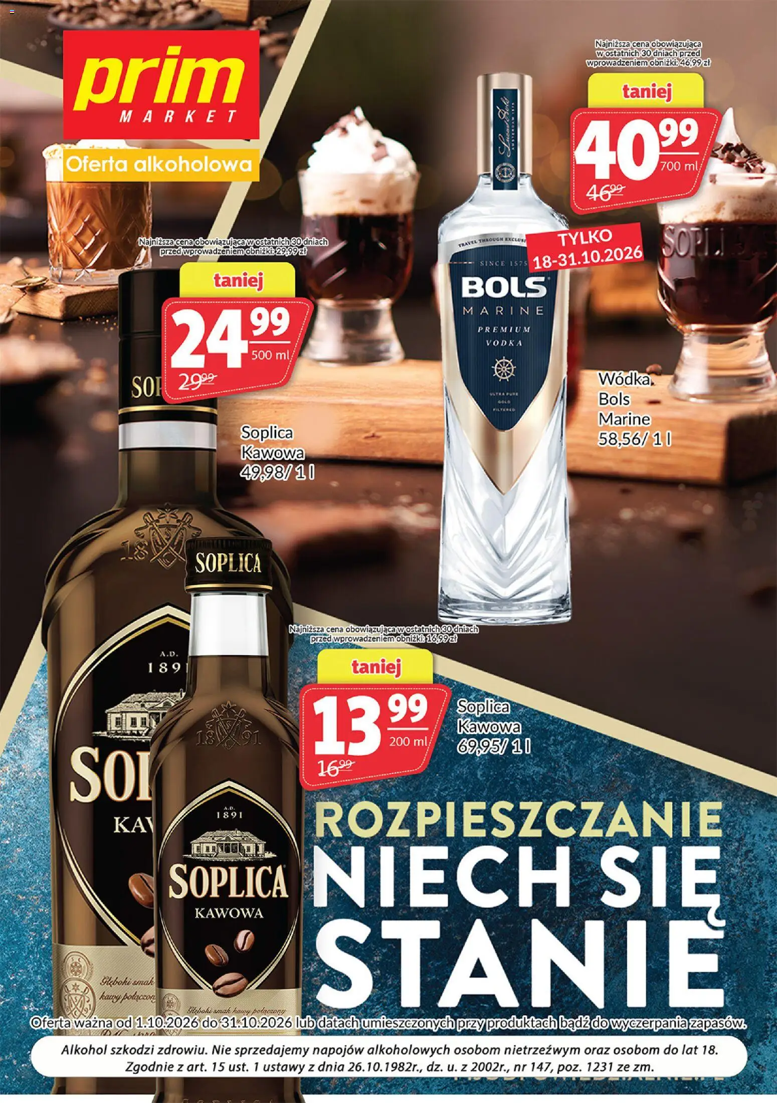 Prim Market gazetka - Oferta alkoholowa od 01.10.2026 | Strona: 1 | Produkty: Soplica, Vodka, Alkohol
