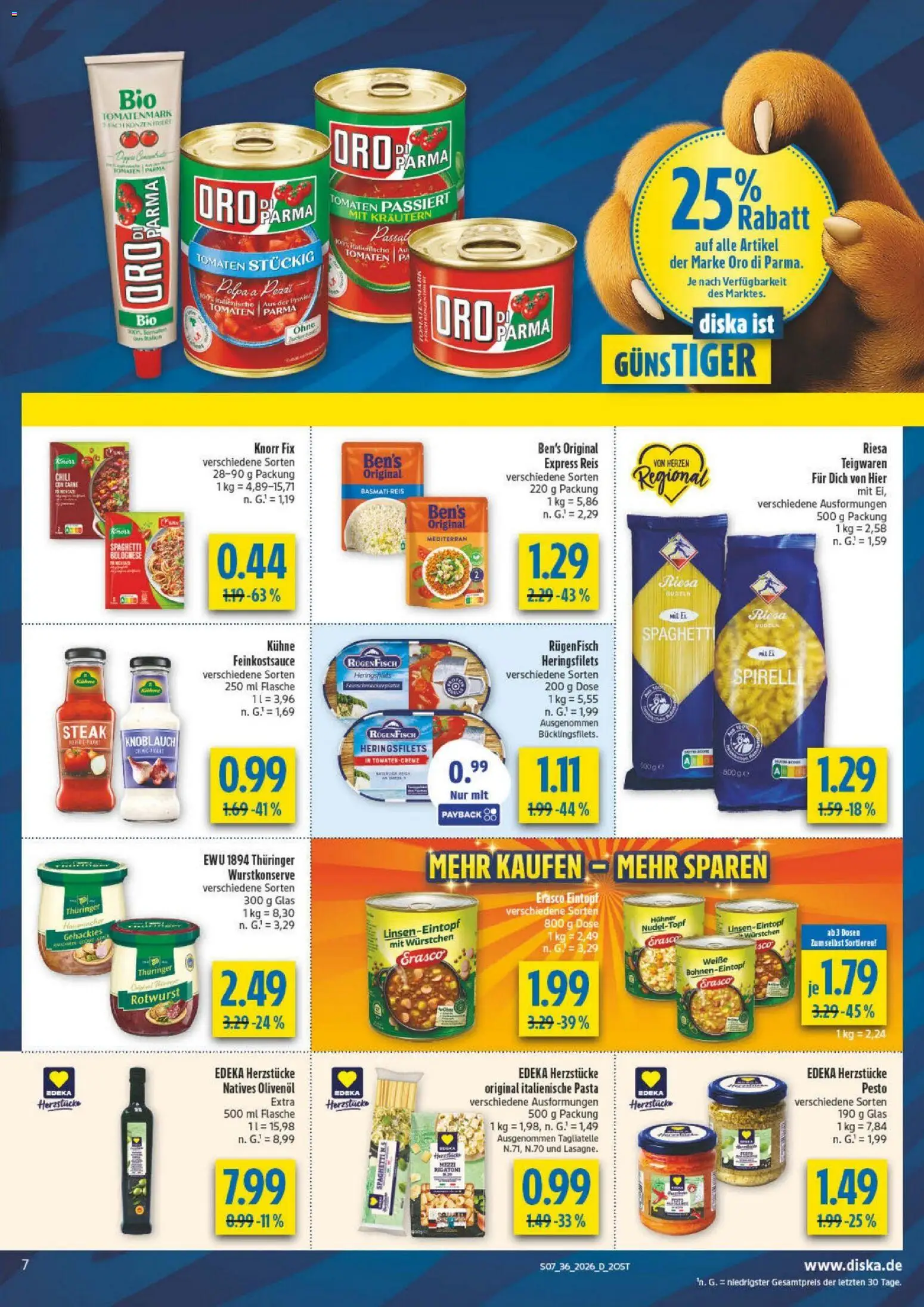 Diska - Diska Angebote Sachsen-Thüringen KW36 – gültig ab 26.08.2026 | Seite: 7 | Produkte: Knorr fix, Spaghetti, Olivenol, Steak