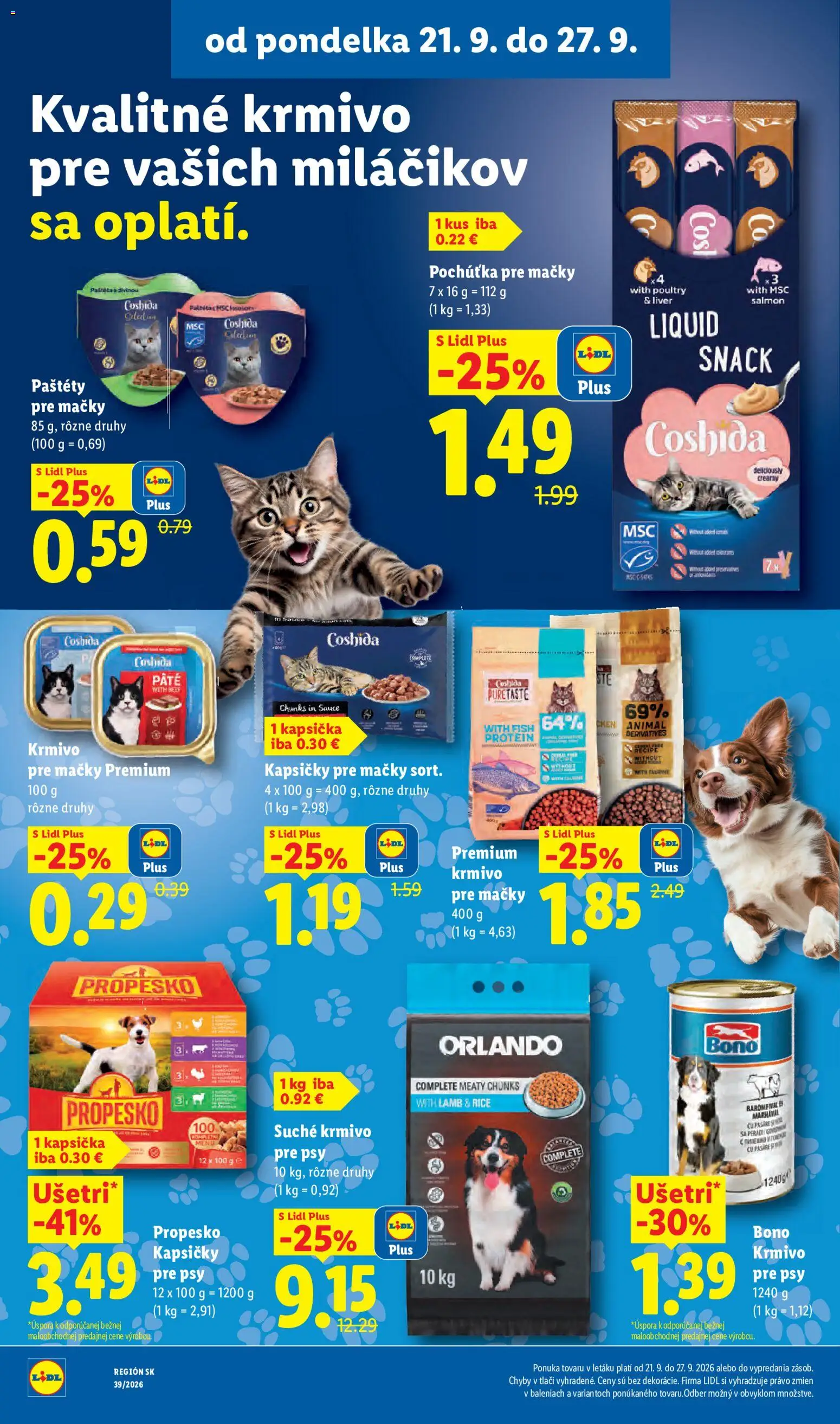Nové Lidl akcie – leták je platný od 21.09.2026 | Strana: 46 | Produkty: Protein, Kapsičky, Kapsičky pre mačky, Paštéty pre mačky