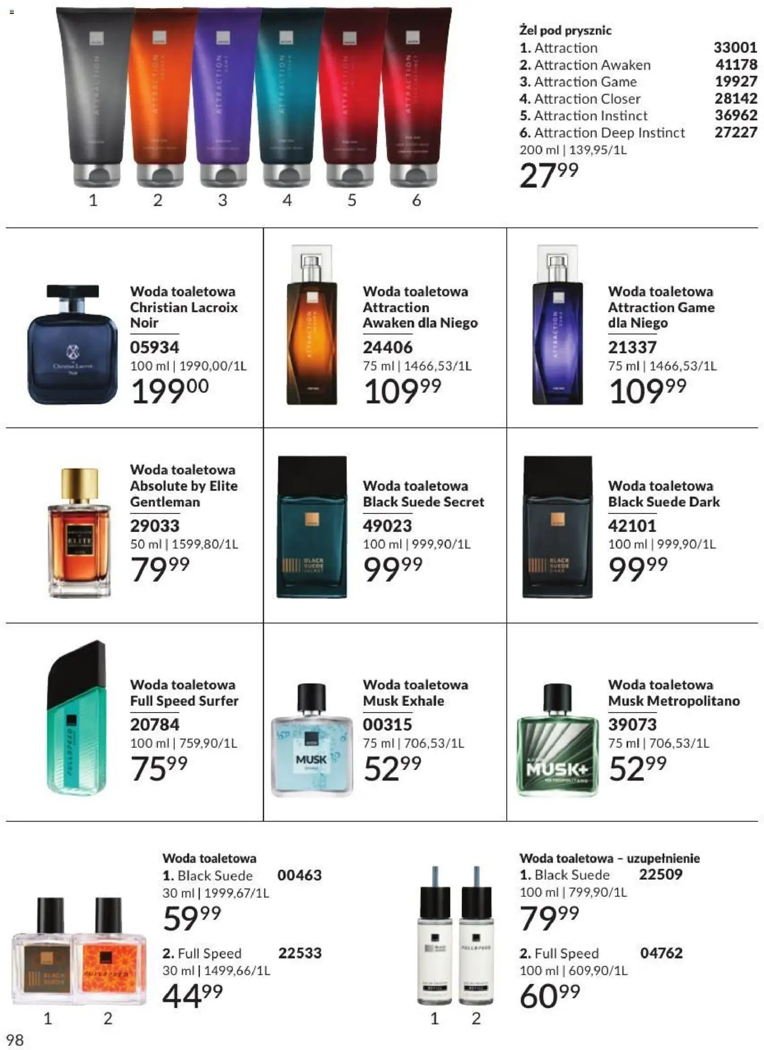 Avon Katalog 8 2026 od 01.08.2026 | Strona: 98 | Produkty: Prysznic, Woda toaletowa, Żel pod prysznic, Woda