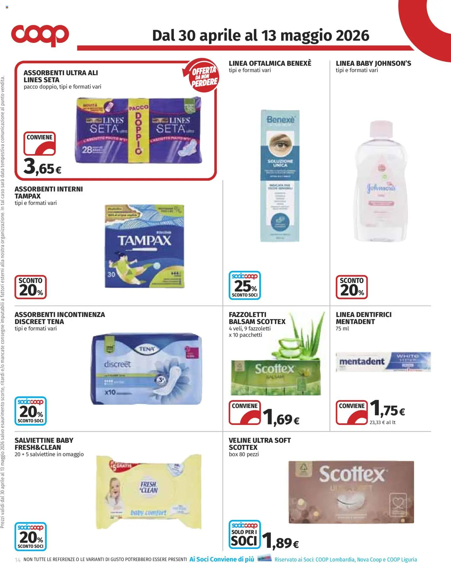 Volantino COOP del 30.04.2026 | Pagina: 14 | Prodotti: Veline, Fazzoletti, Data