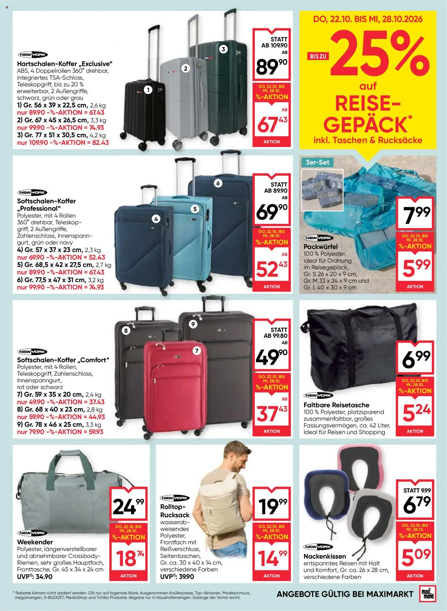 Maximarkt Flugblatt gültig ab 22.10.2026 | Seite: 19 | Produkte: Rucksack, Reisetasche