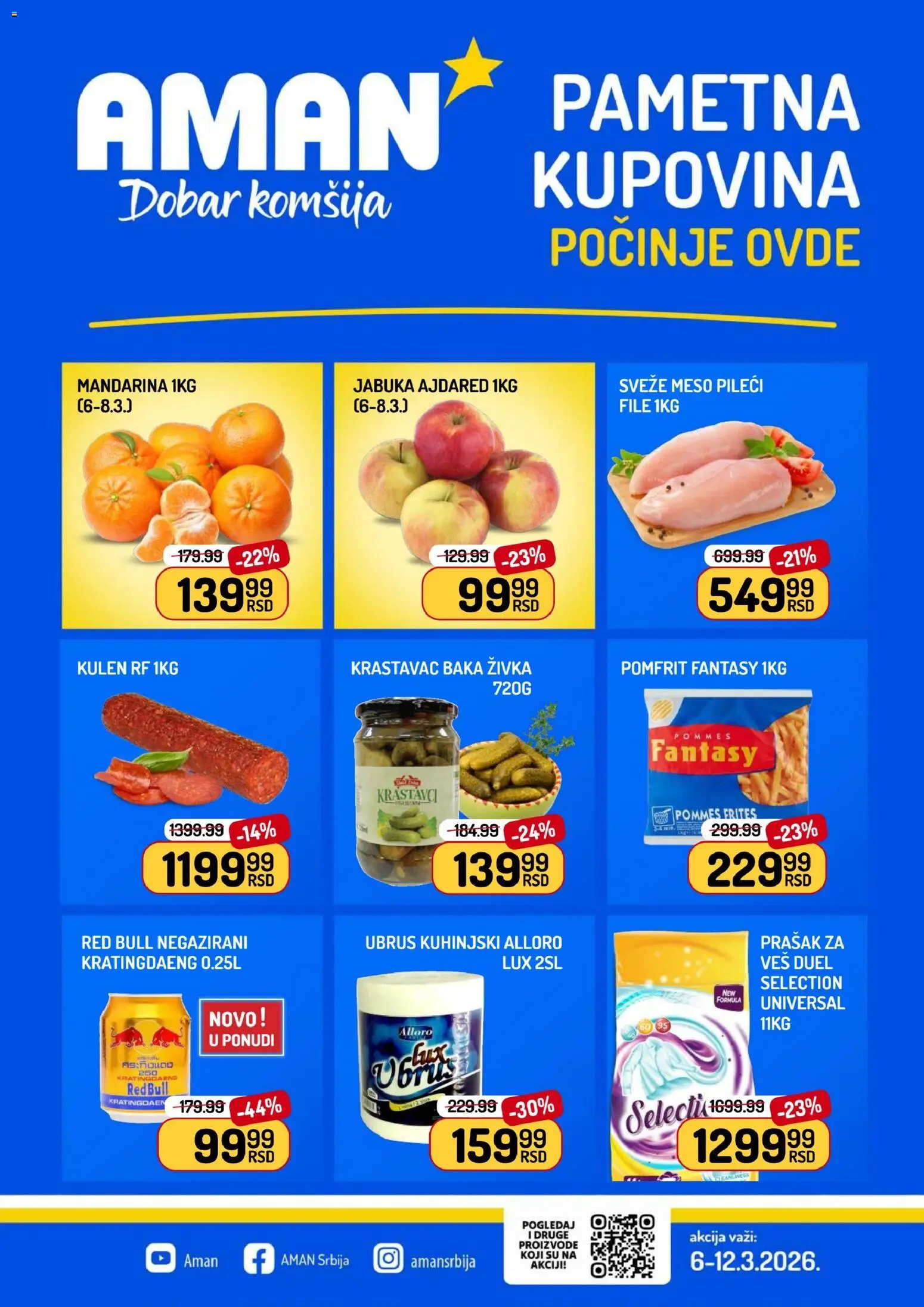 Aman katalog - važi od 06.03.2026 | Strana: 1 | Proizvode: Mandarina, Kulen, Pomfrit, Red Bull