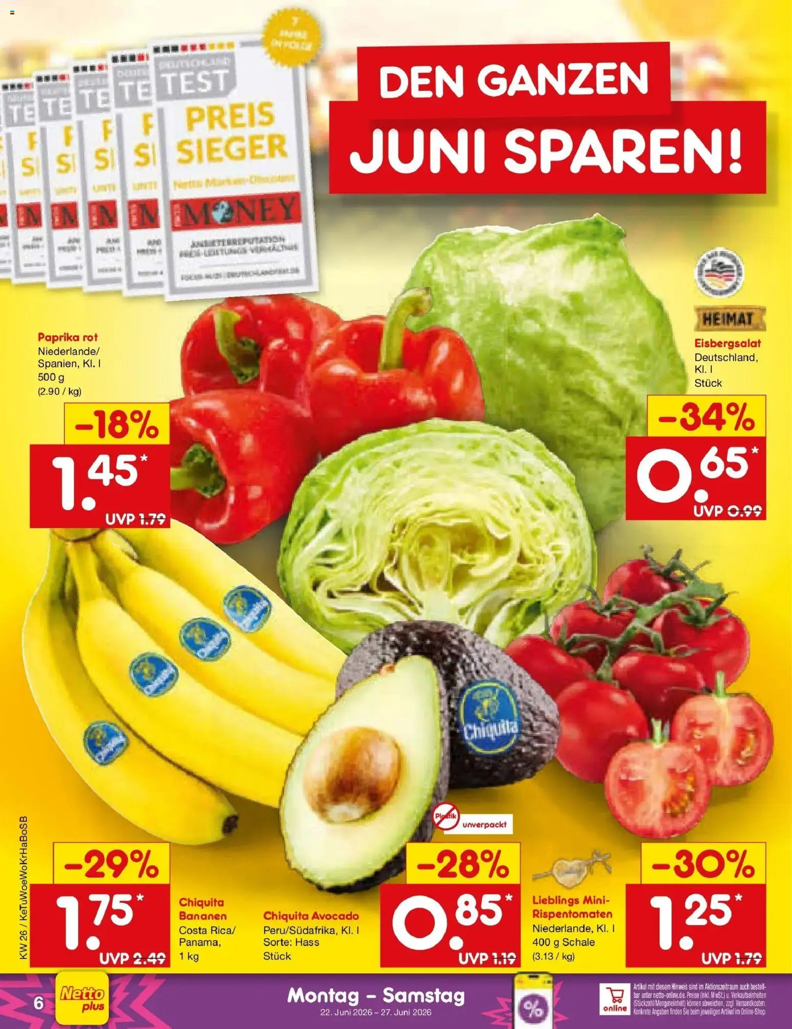 Netto Marken-Discount Prospekt Katzweiler – gültig ab 21.06.2026 | Seite: 8 | Produkte: Bananen, Eisbergsalat, Avocado, Paprika