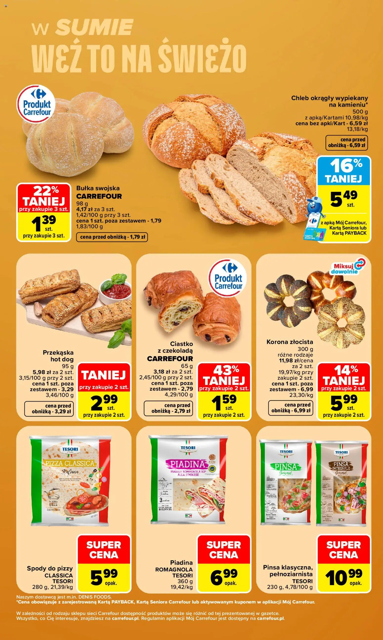 Carrefour gazetka - Weź to na świeżo od 12.10.2026 | Strona: 3 | Produkty: Spody do pizzy, Chleb, Czekolada, Hot dog