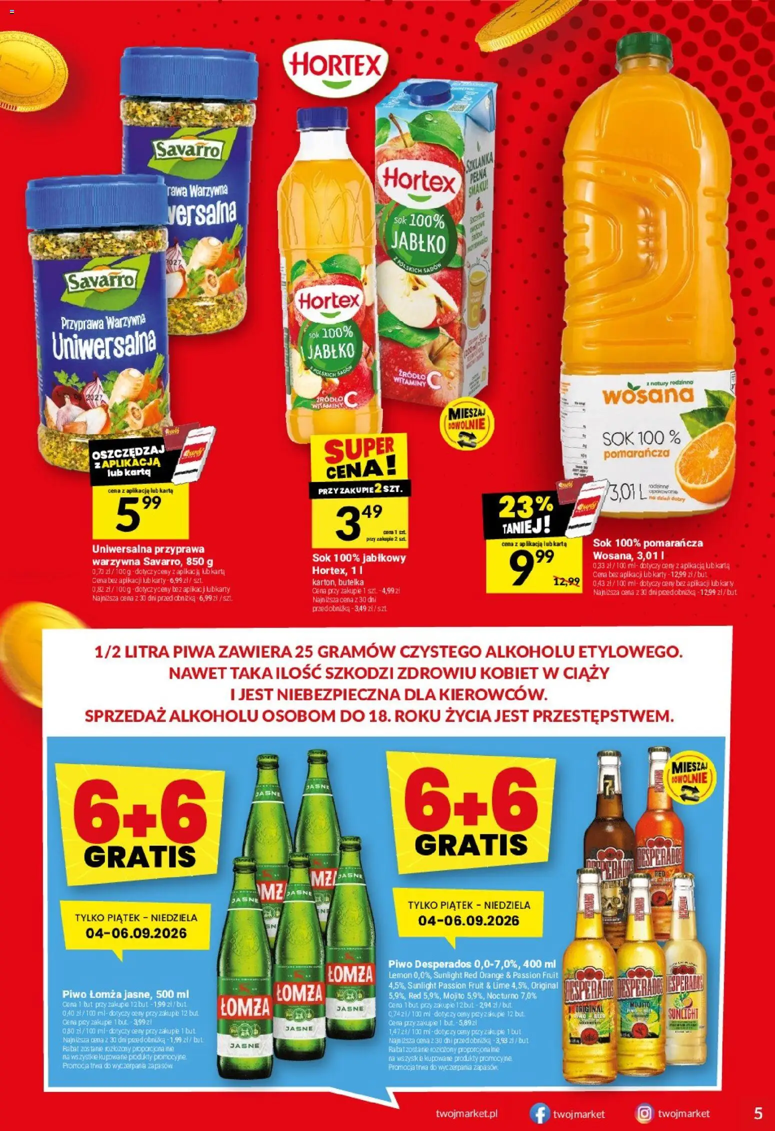 Twój Market gazetka od 02.09.2026 | Strona: 5 | Produkty: Piwo Desperados, Sok, Piwo, Desperados
