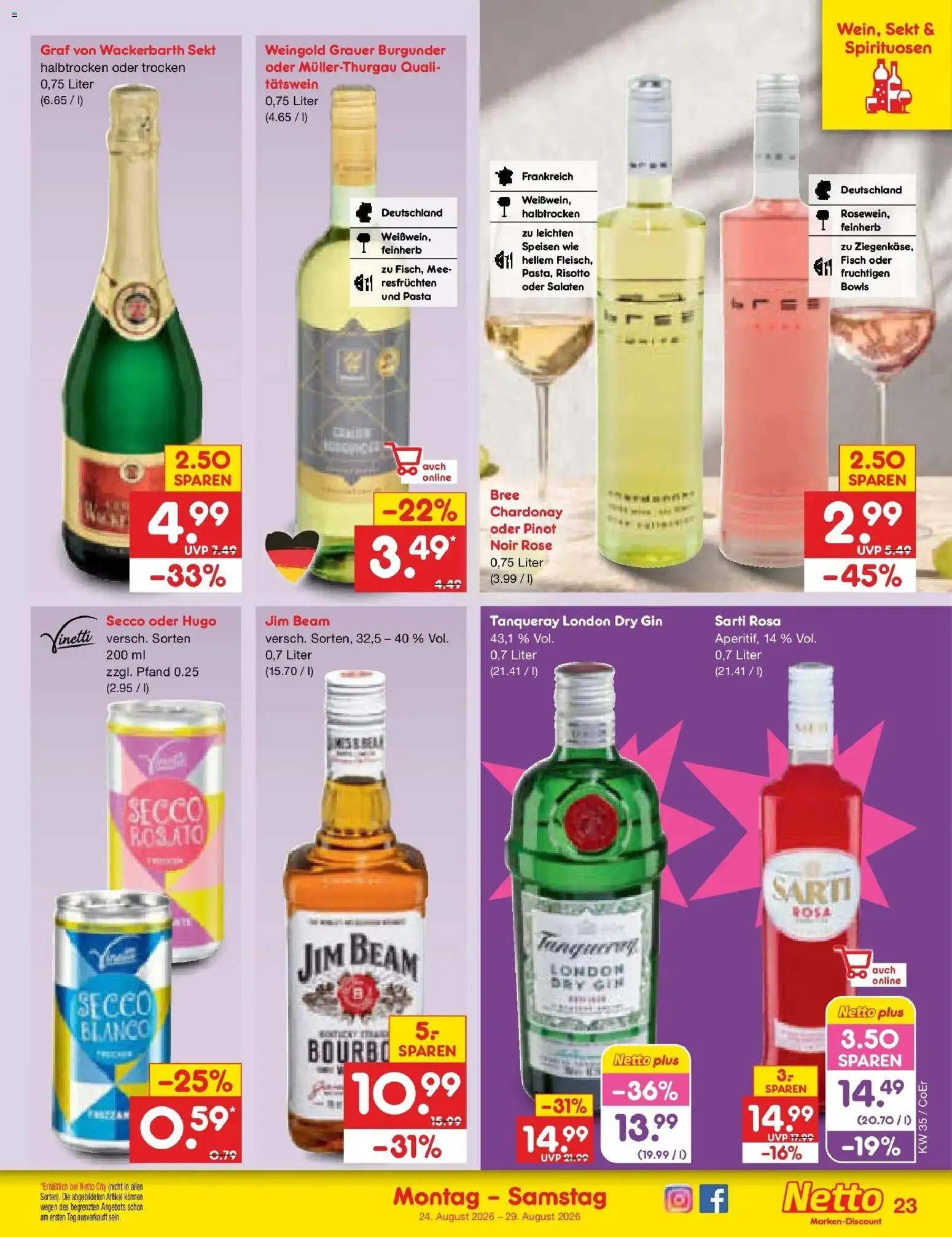 Netto Marken-Discount Prospekt Leipzig (ab 24.08.2026) » Angebote | Seite: 35 | Produkte: Jim beam, Bree, Fisch, Pasta