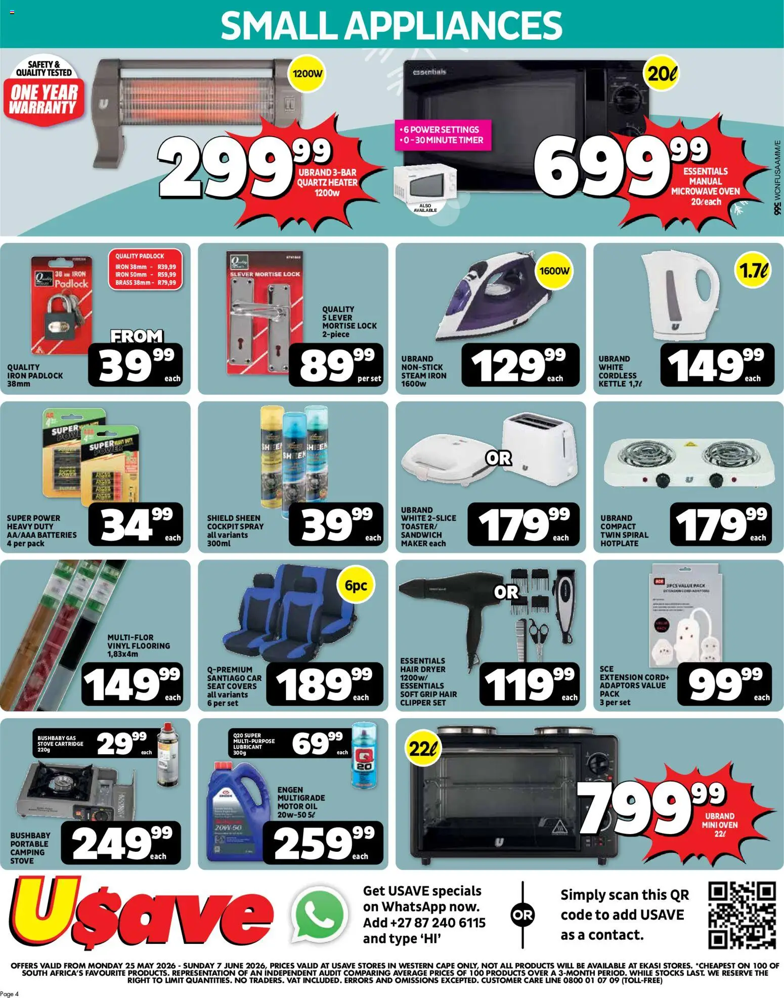 New Usave catalogue – valid from 25.05.2026 | Page: 4 | Products: Timer, Stove, Kettle, Sandwich maker