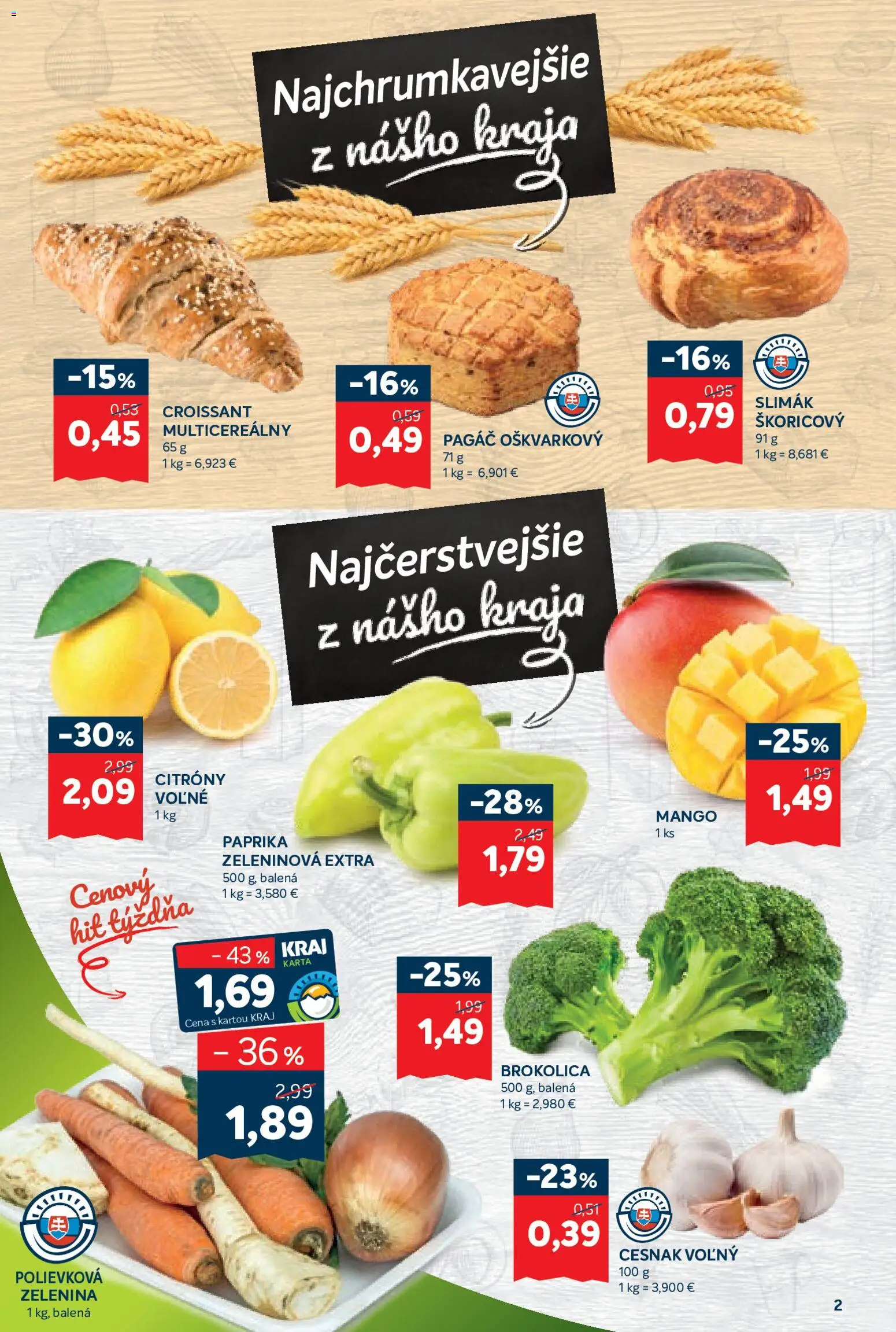 Nové Kraj akcie – leták je platný od 29.10.2026 | Strana: 2 | Produkty: Croissant, Brokolica, Citróny, Zelenina
