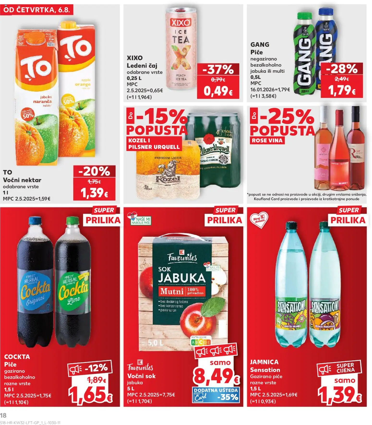 Kaufland HR akciós ujság - amely érvényes a következő dátumtól: 2026.08.06. | Oldal: 18 | Termékek: Pilsner urquell, Ice tea, Tea, Mangó