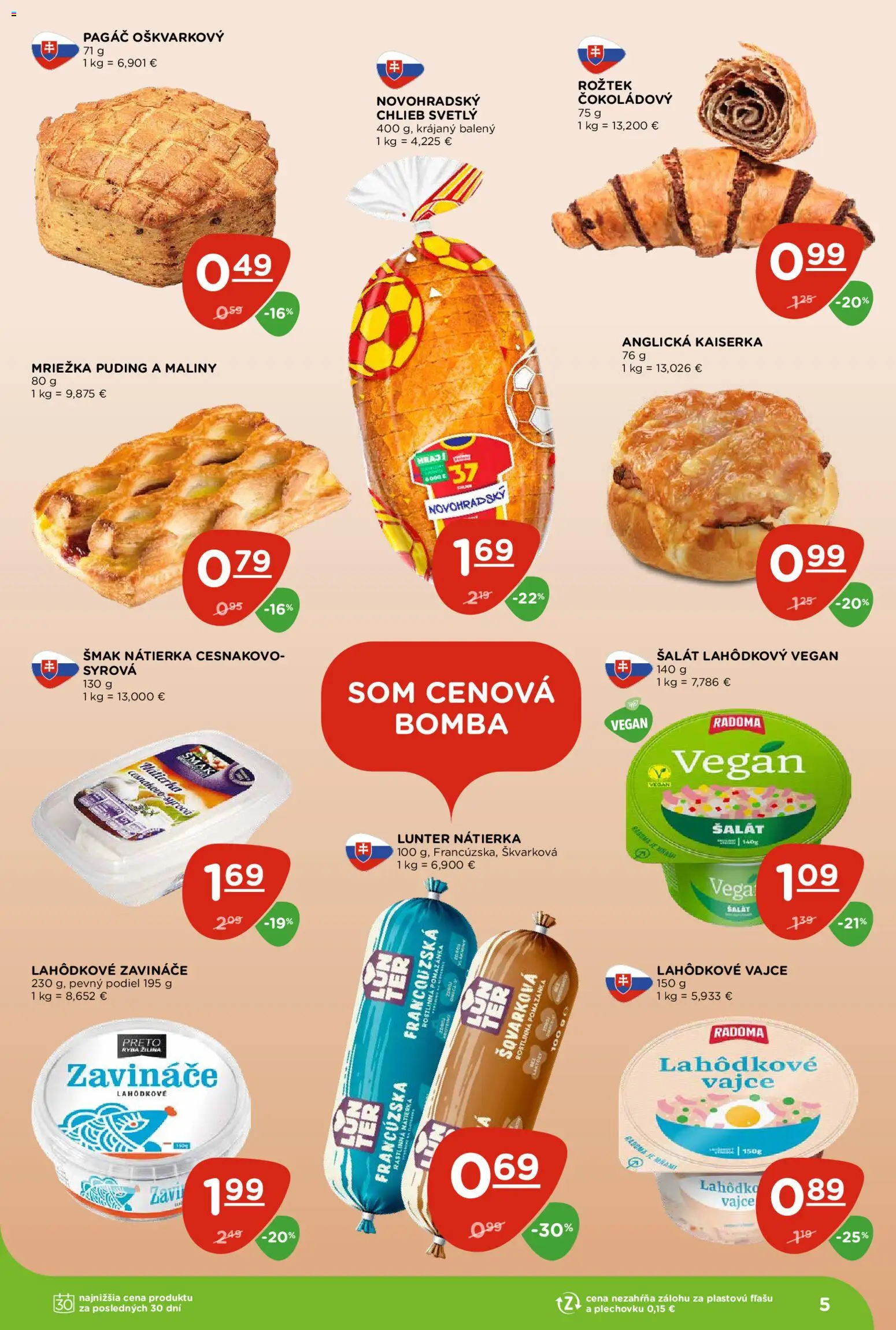 Nové Terno akcie – leták je platný od 18.06.2026 | Strana: 5 | Produkty: Chlieb, Puding, Šalát, Maliny