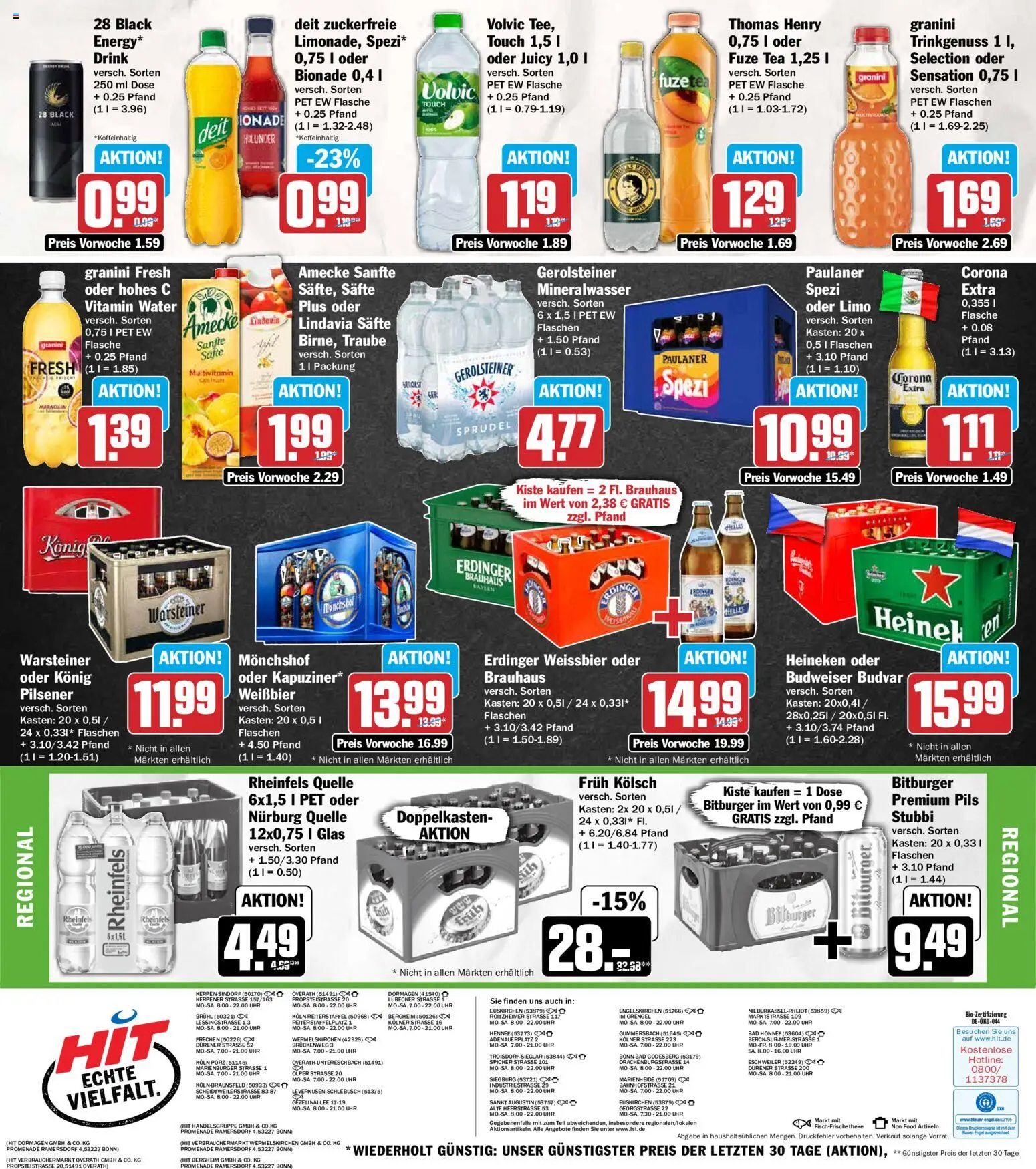 HIT Prospekt – gültig ab 10.08.2026 | Seite: 18 | Produkte: Monchshof, Bionade, Heineken, Budweiser