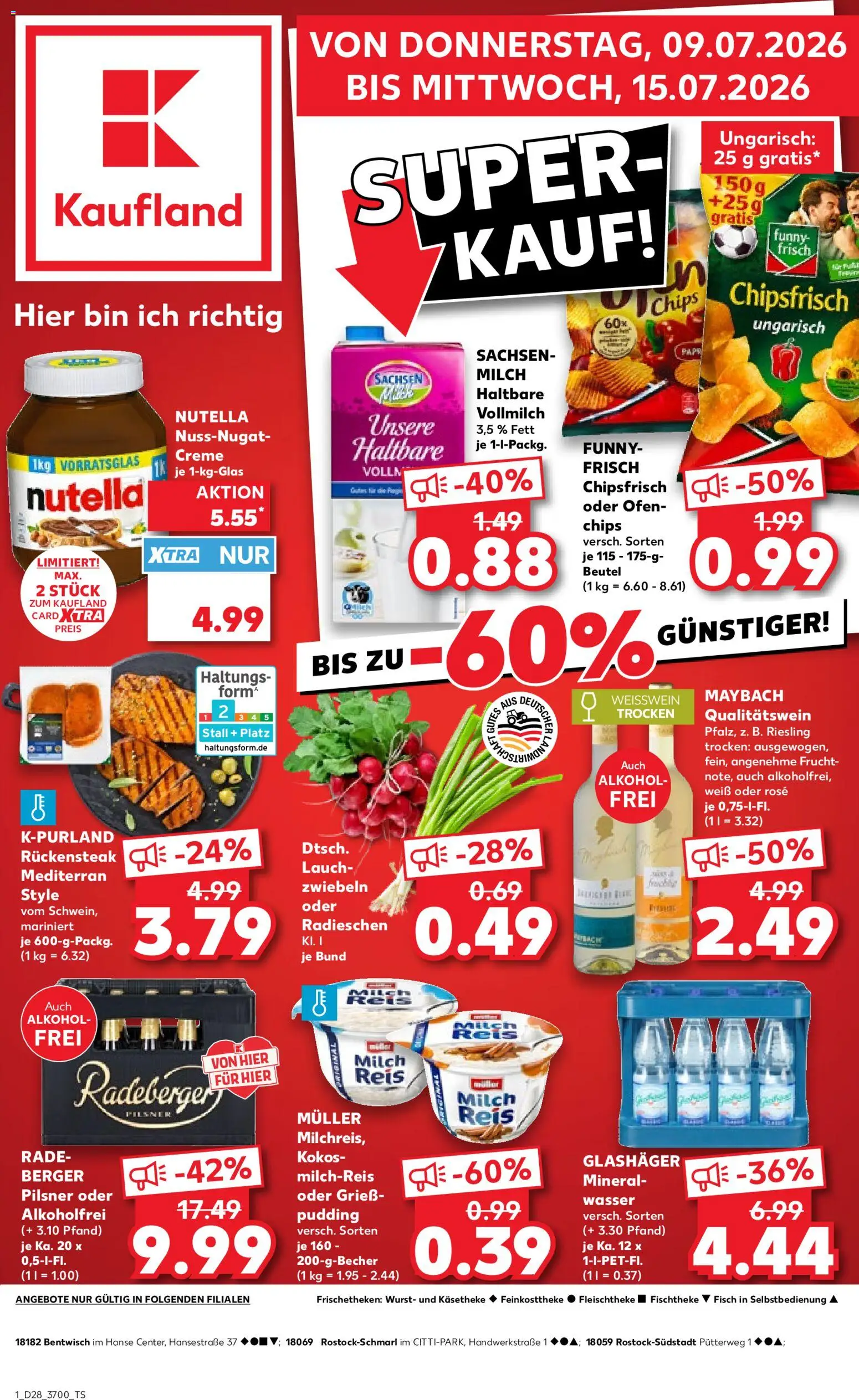 Kaufland Německo leták - Rostock od 09.07.2026 | Strana: 1 | Produkty: Forma, Riesling, Kokos, Nutella