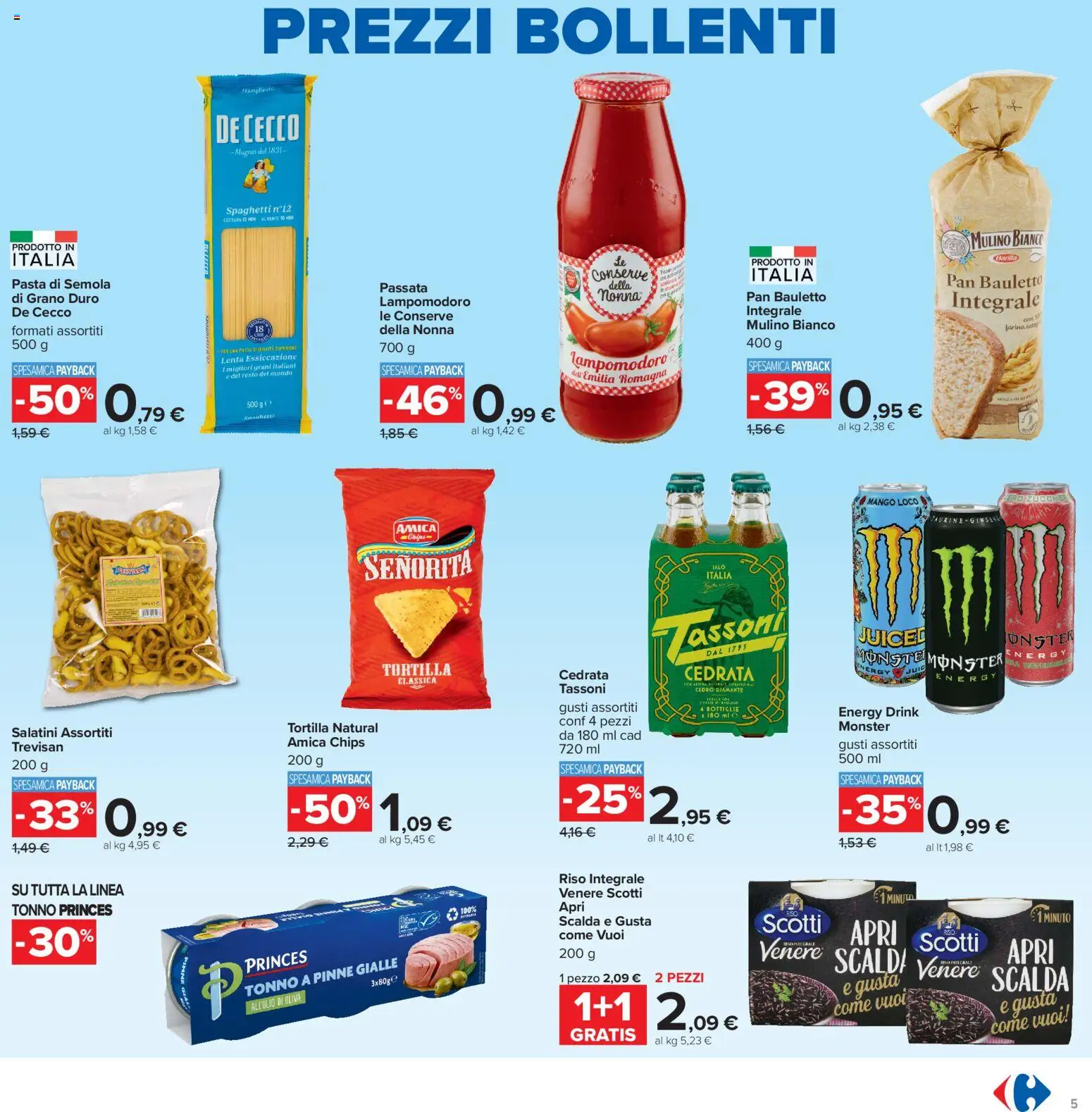 Volantino Carrefour del 06/08/2026 | Pagina: 5 | Prodotti: Salatini, Riso, Mango, Tonno