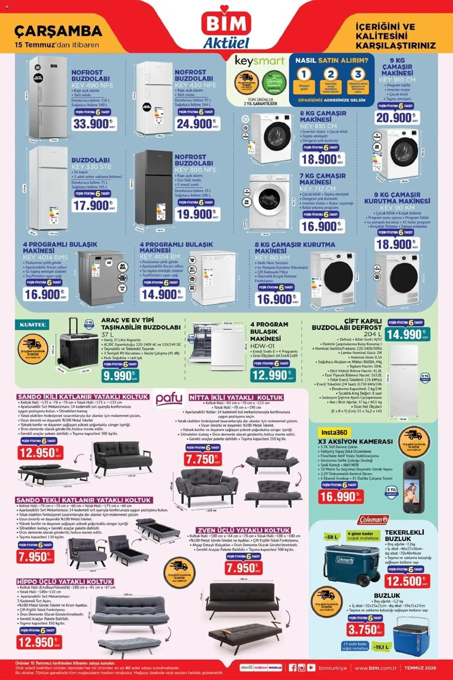 BİM - Katalog Çarşamba - 15 Temmuz 2026 tarihinden itibaren geçerlidir | Sayfa: 1 | Ürünler: Parlatıcı, Kurutma makinesi, Dondurucu, Ağırlık