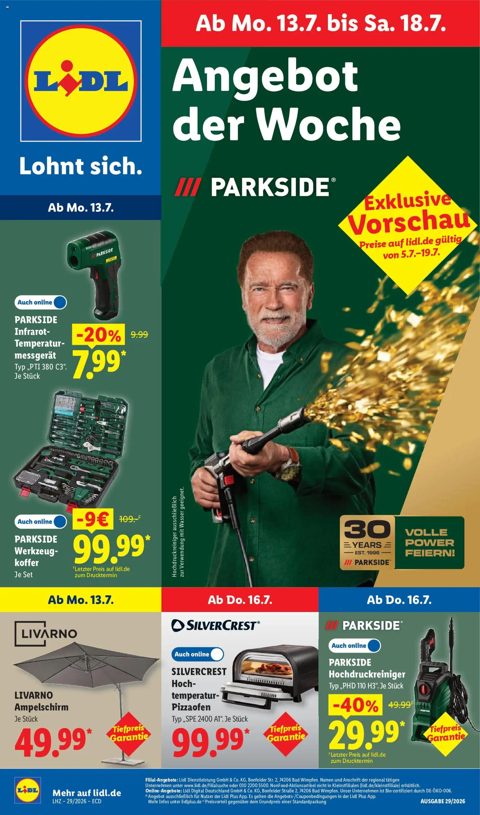 Lidl Prospekt – gültig ab 13.07.2026 | Seite: 1 | Produkte: Bad, Wasser, Hochdruckreiniger, Koffer