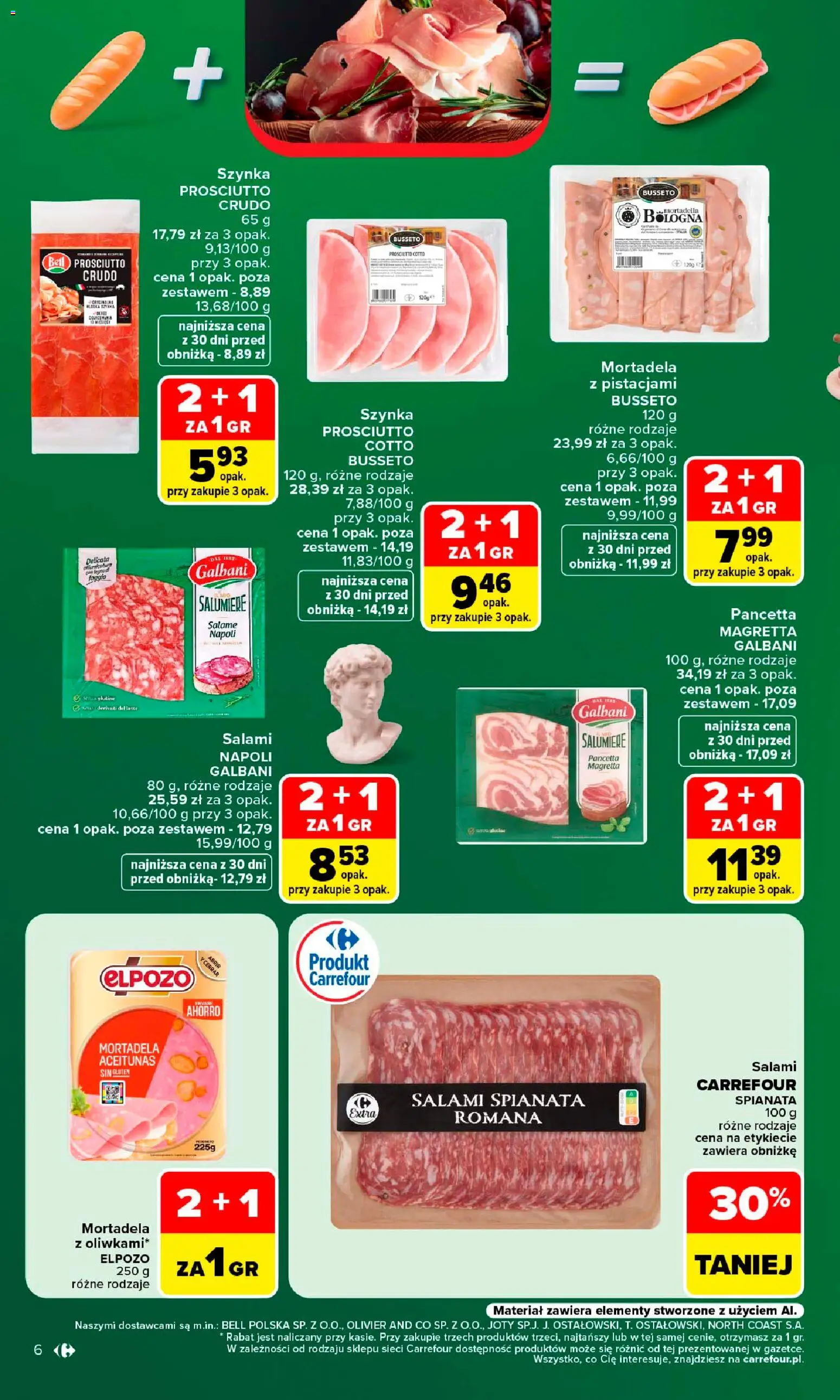Carrefour gazetka - Kuchnia wloska od 10.08.2026 | Strona: 6 | Produkty: Szynka prosciutto, Pancetta, Prosciutto, Salami