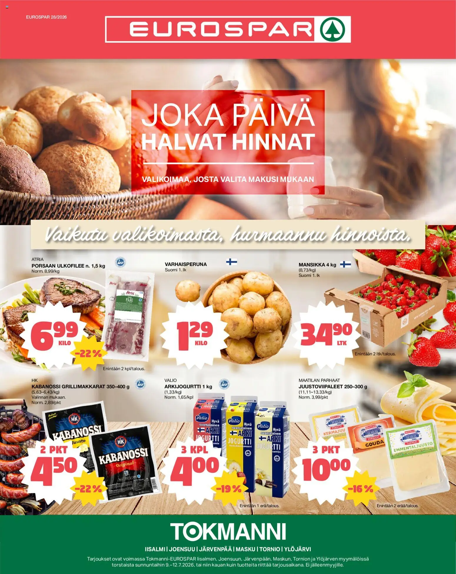 Tokmanni - EUROSPAR – voimassa 09/07/2026 alkaen | Sivu: 1 | Tuotteet: Juusto, Jogurtti