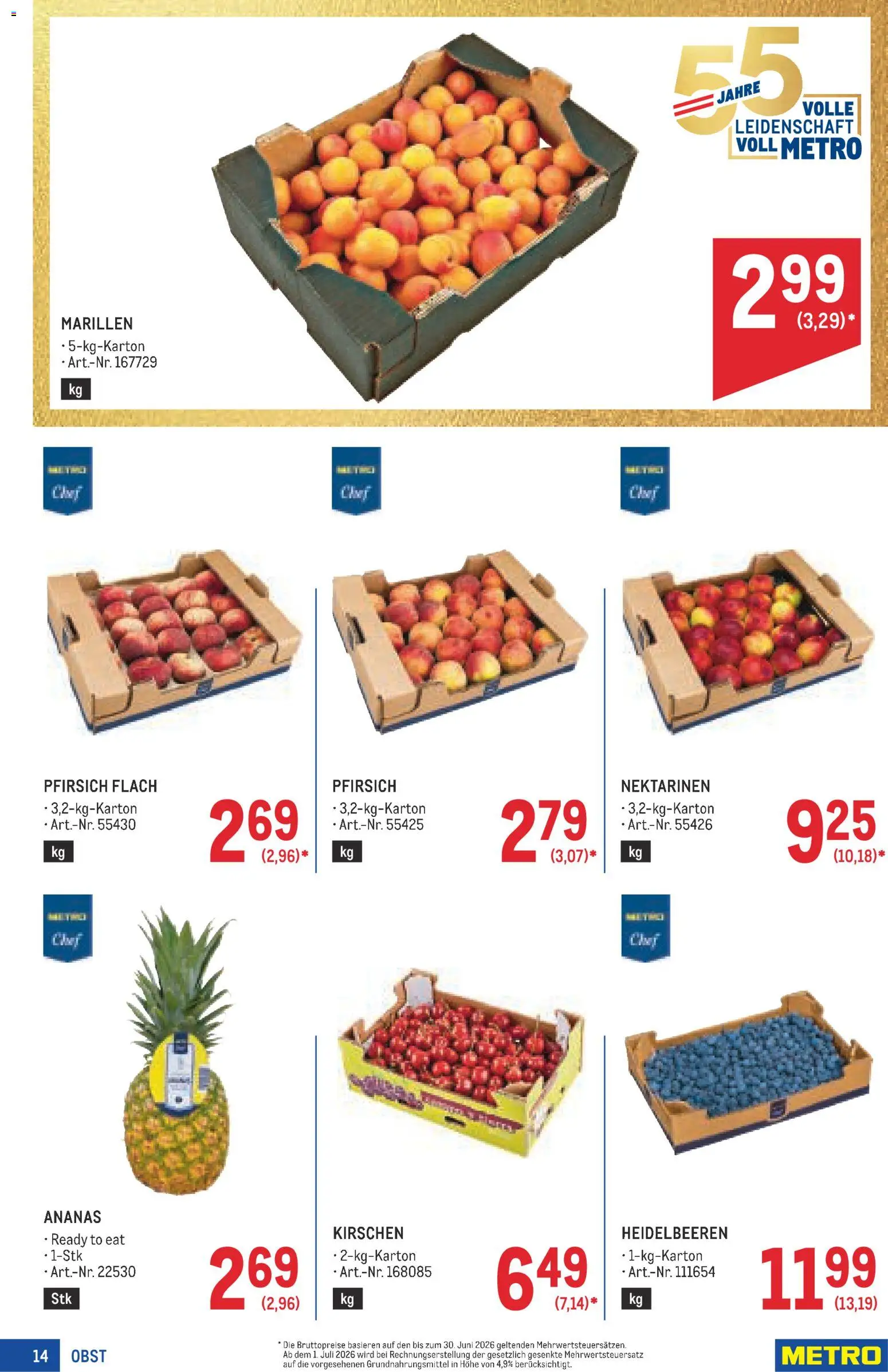 Metro angebote Profi gültig ab 25.06.2026 | Seite: 14 | Produkte: Obst, Pfirsich, Ananas