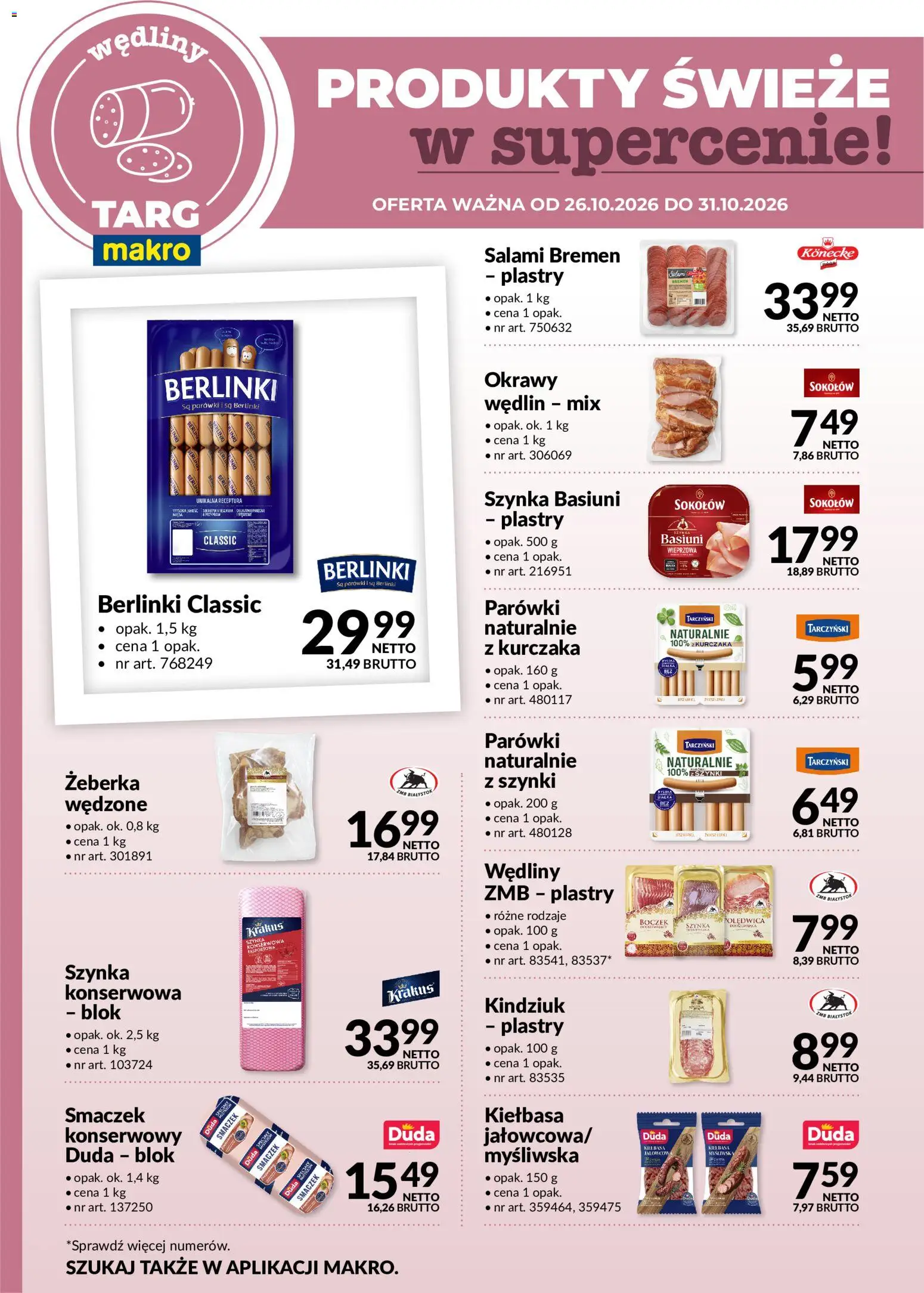 Makro gazetka - Oferta świeża w super cenach od 26.10.2026 | Strona: 2 | Produkty: Żeberka, Myśliwska, Parówki, Wędliny