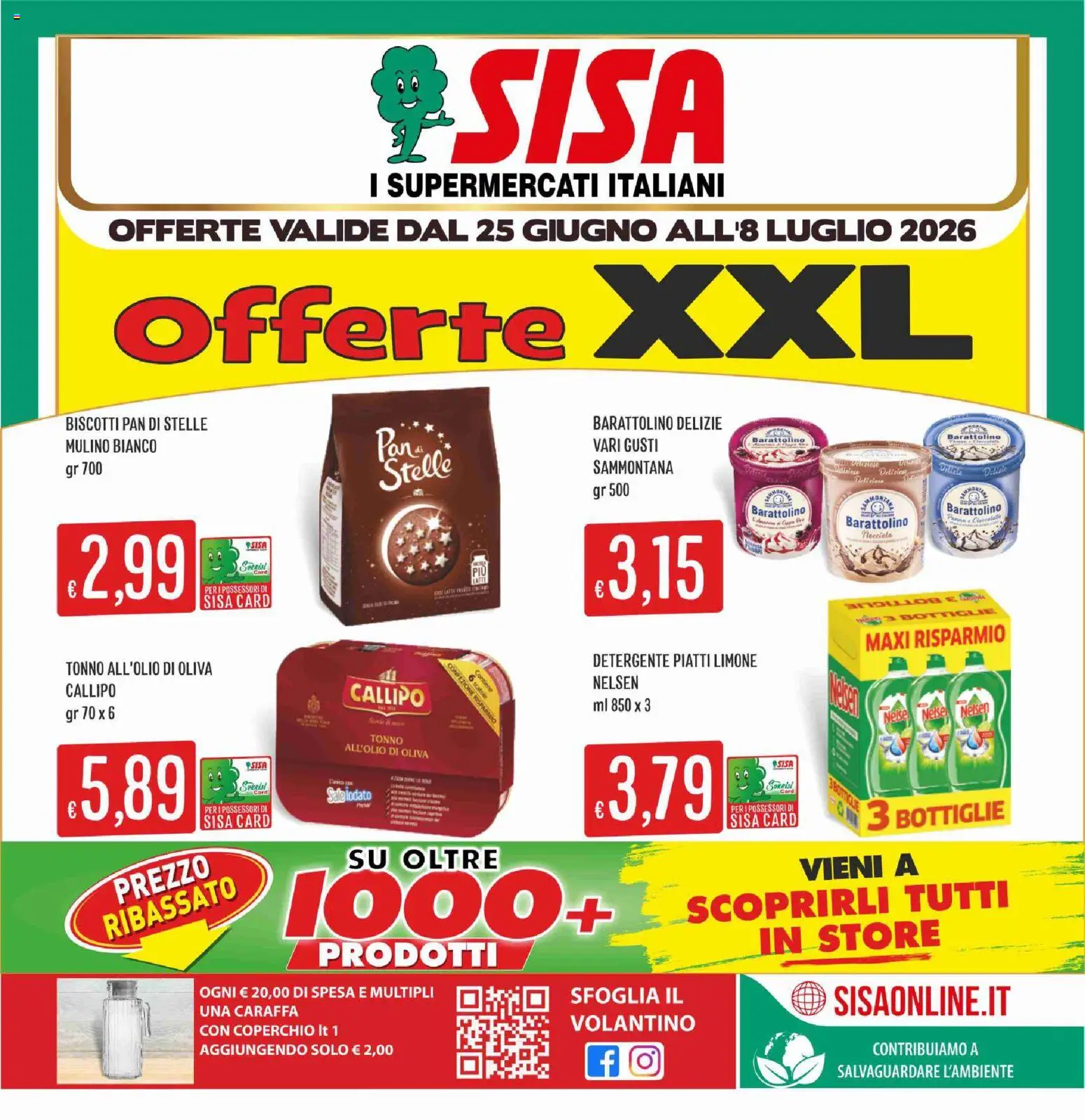 Volantino SISA del 25/06/2026 | Pagina: 1 | Prodotti: Caraffa, Pane, Panna, Limone