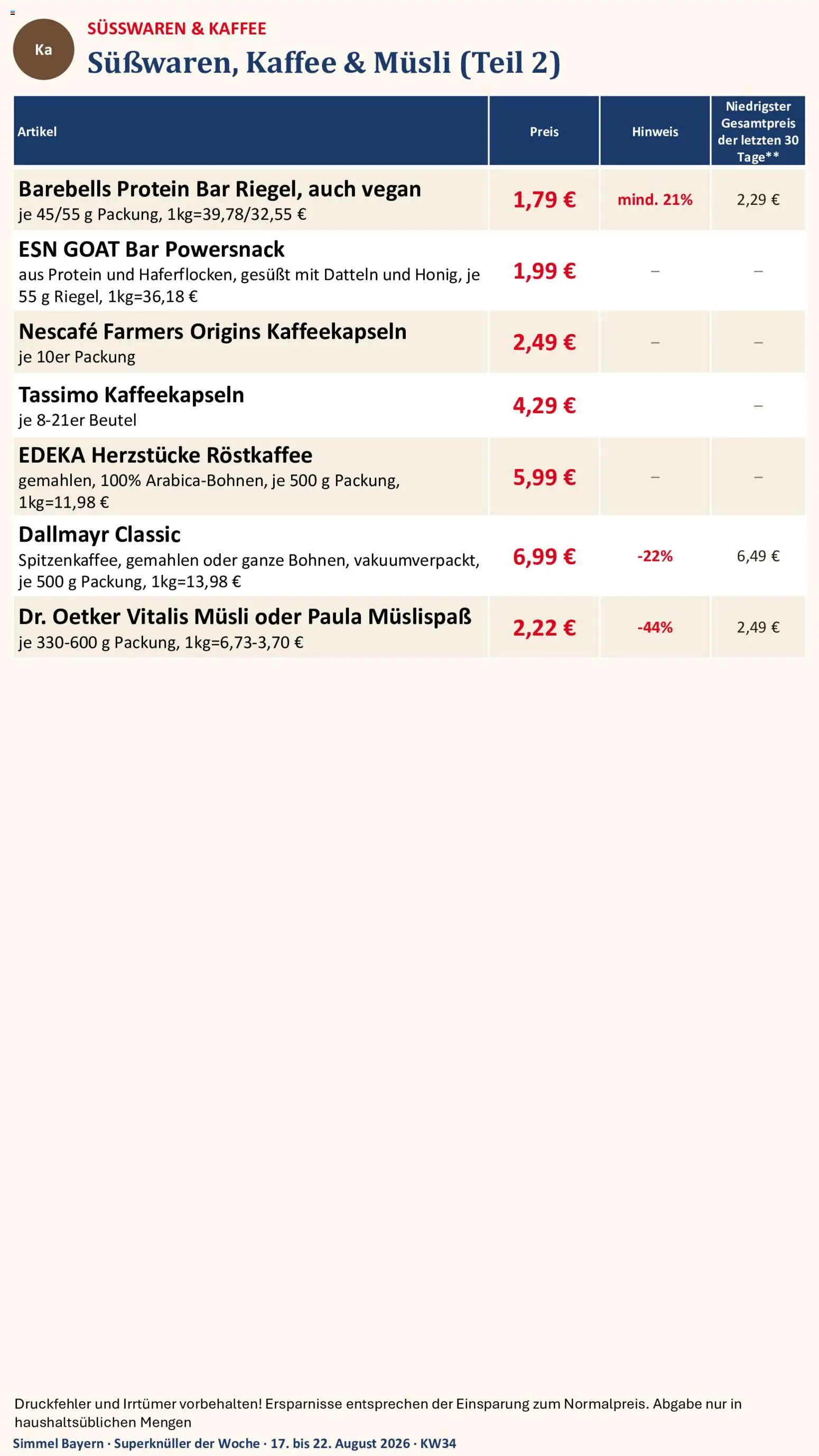 Simmel Bayern – gültig ab 17.08.2026 | Seite: 11 | Produkte: Musli, Nescafe, Süßwaren, Tassimo