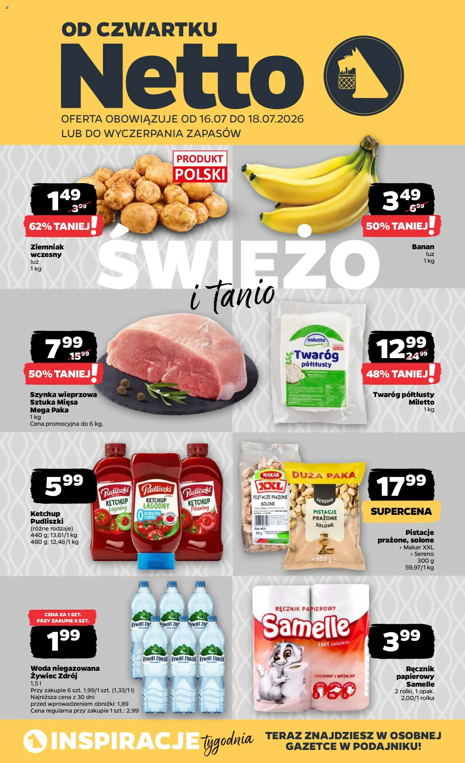 Netto gazetka od czwartku od 16.07.2026 | Strona: 1 | Produkty: Twaróg półtłusty, Ketchup, Ketchup pudliszki, Twaróg