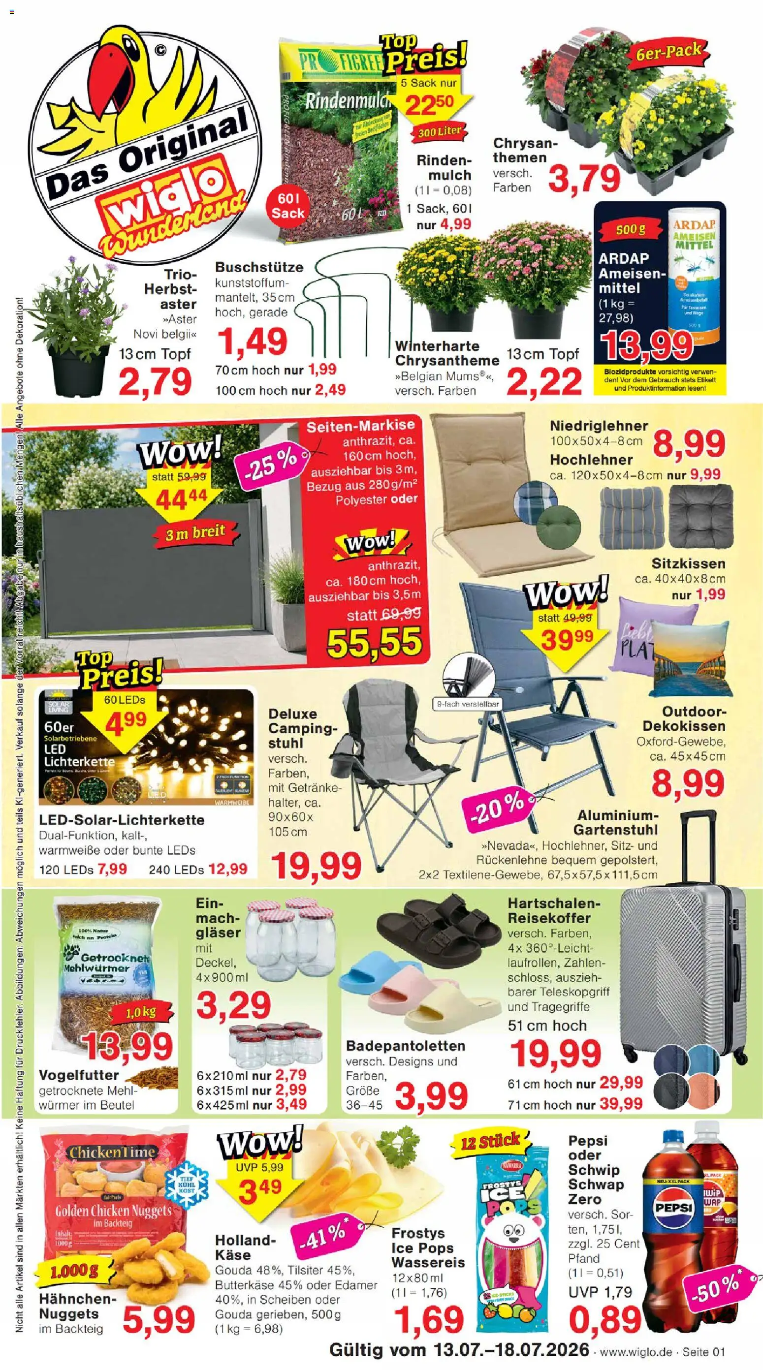 Wiglo Wunderland Prospekt – gültig ab 13.07.2026 | Seite: 1 | Produkte: Hahnchen, Mehl, Gouda, Pepsi