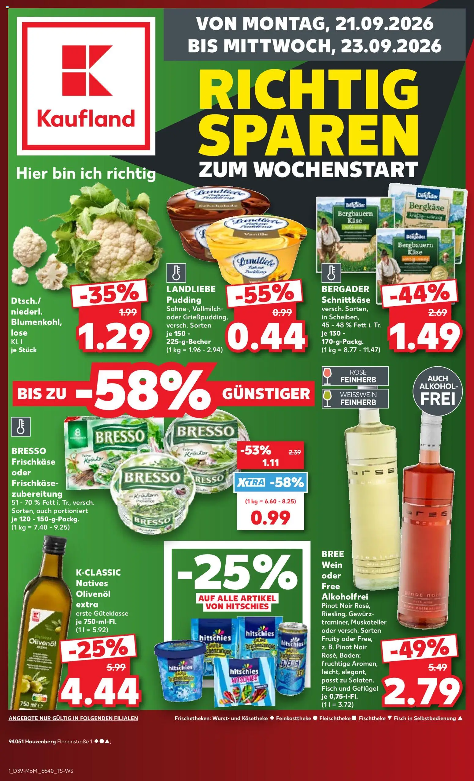 Kaufland Německo leták - Wochenstart od 21.09.2026 | Strana: 1 | Produkty: Pinot Noir, Kaše, Alkohol