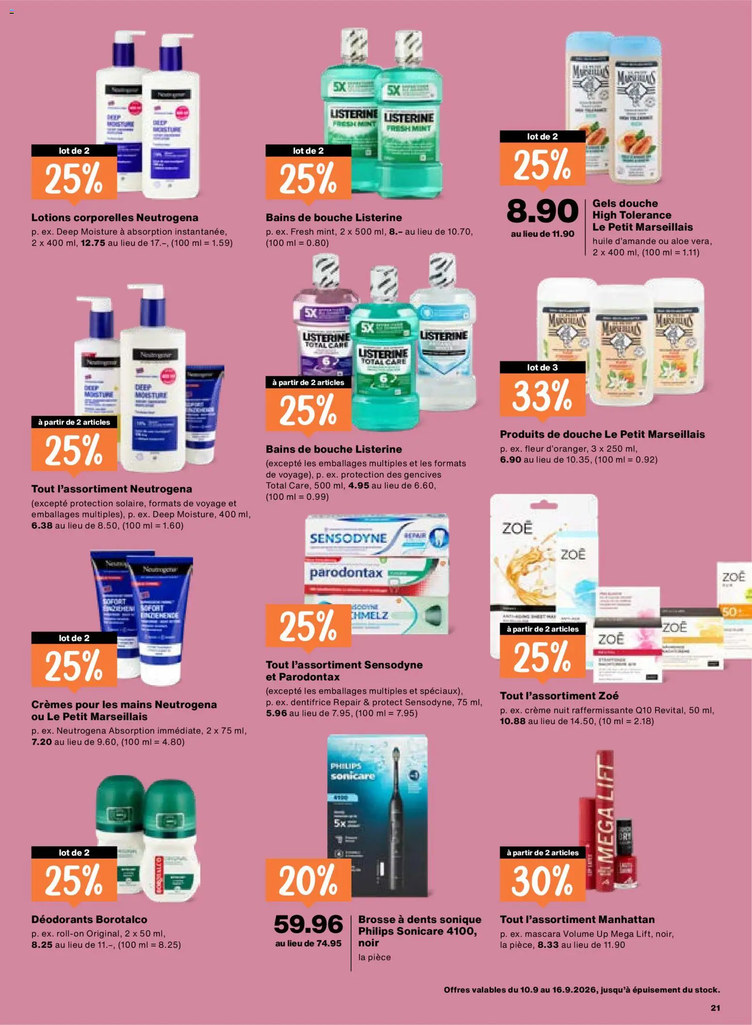 Migros aktionen FR – gültig ab 10.09.2026 | Seite: 21 | Produkte: Deodorant, Body Lotion, Philips, Mascara