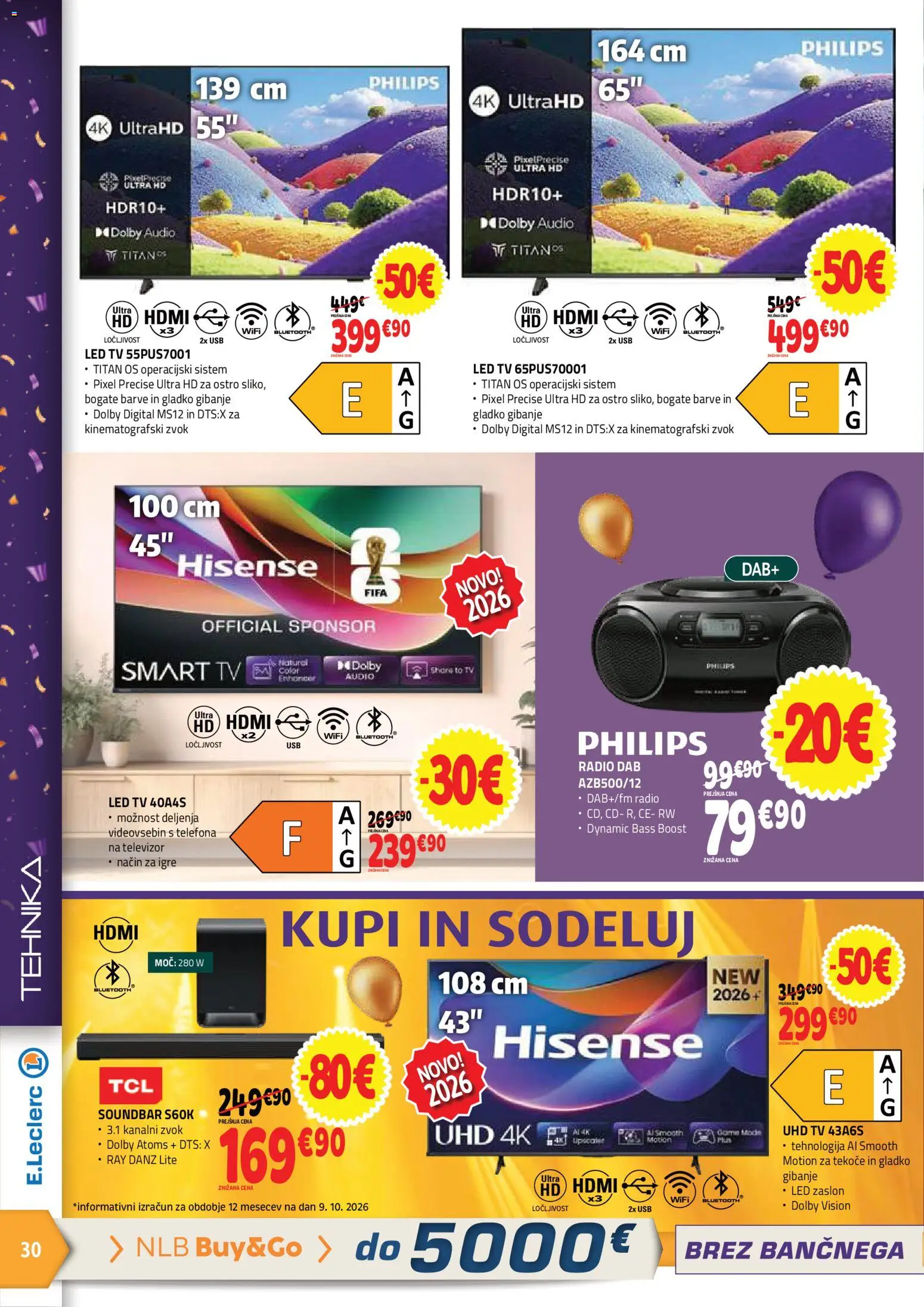 Novi E.leclerc katalog ponudbe – veljaven od 21.10.2026 | Stran: 2 | Izdelki: Televizor, Audio, Radio, Usb