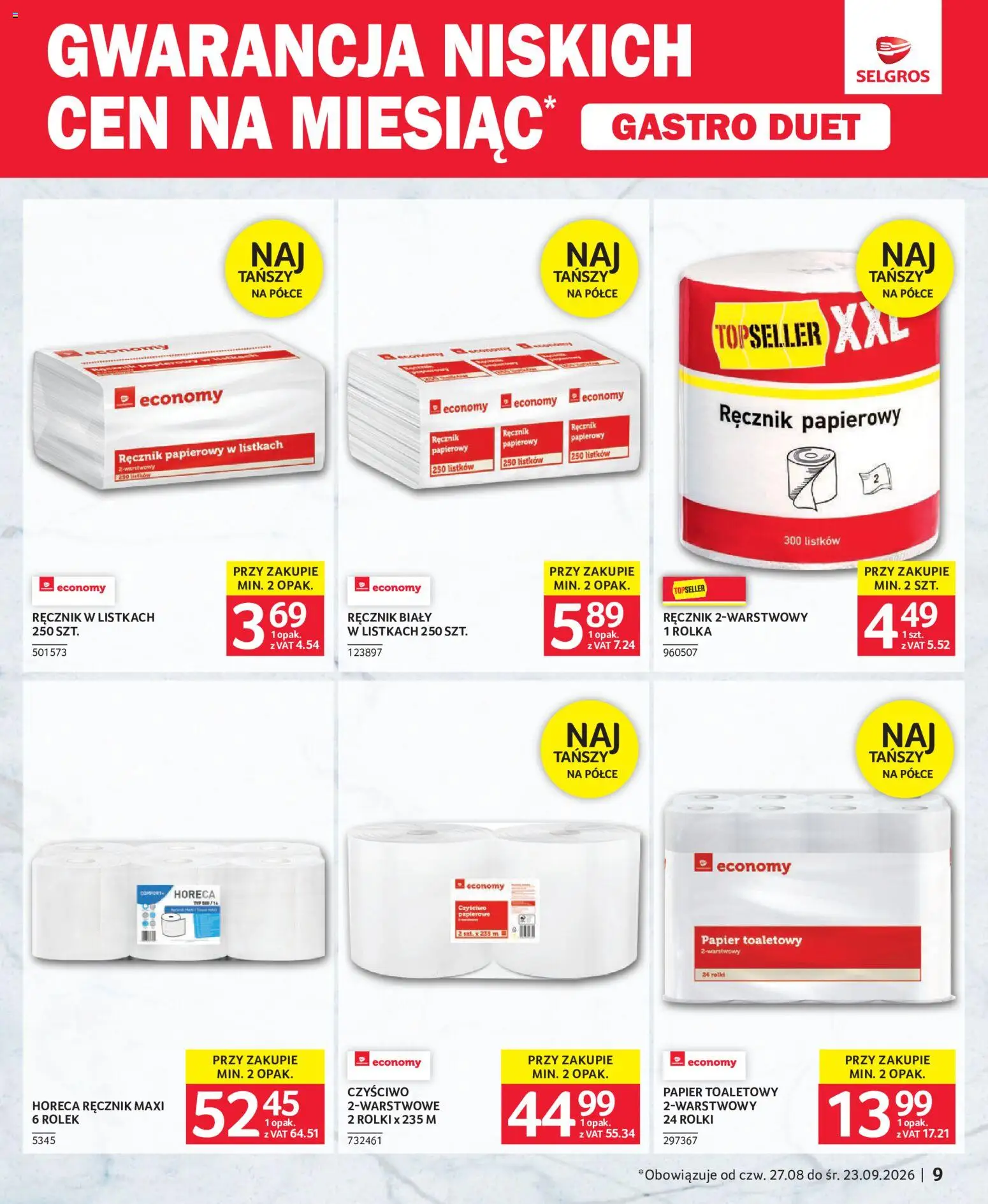 Selgros cash&carry gazetka - Duet od 27.08.2026 | Strona: 9 | Produkty: Papier toaletowy, Rolki, Ręcznik papierowy