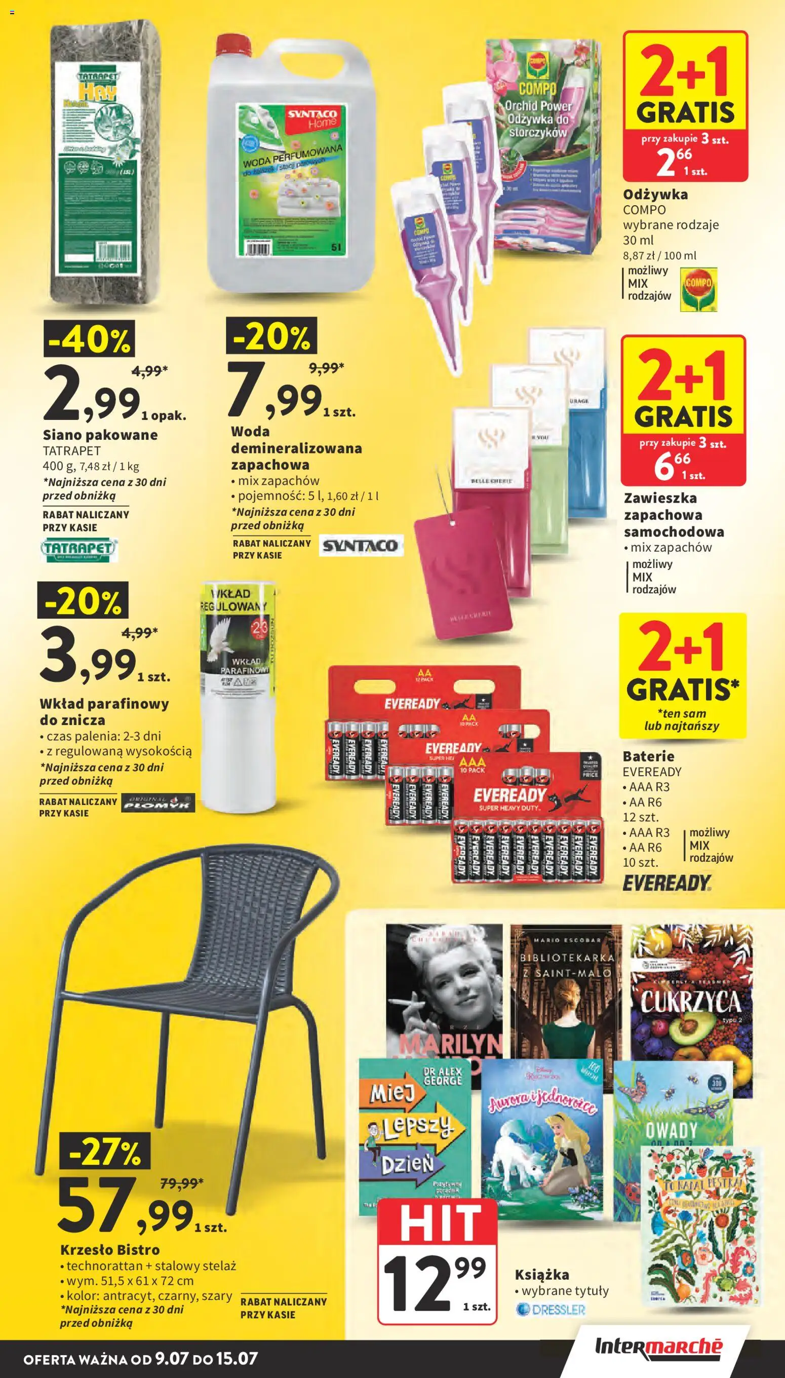 Intermarche gazetka od 09.07.2026 | Strona: 39 | Produkty: Baterie, Krzesło, Odżywka, Woda