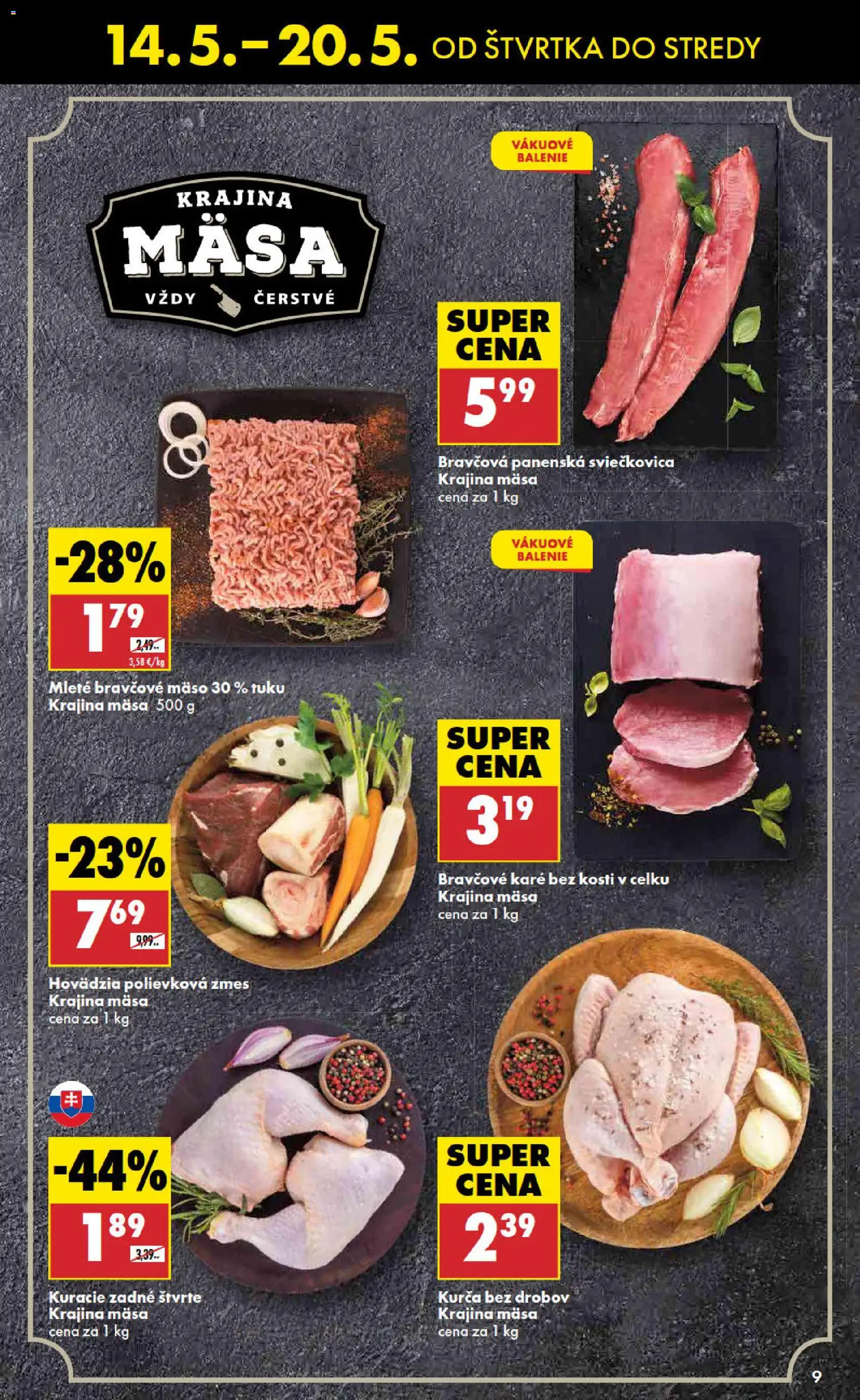 Nové Biedronka akcie – leták je platný od 14.05.2026 | Strana: 9 | Produkty: Bravčové mäso, Kurča, Bravčové karé