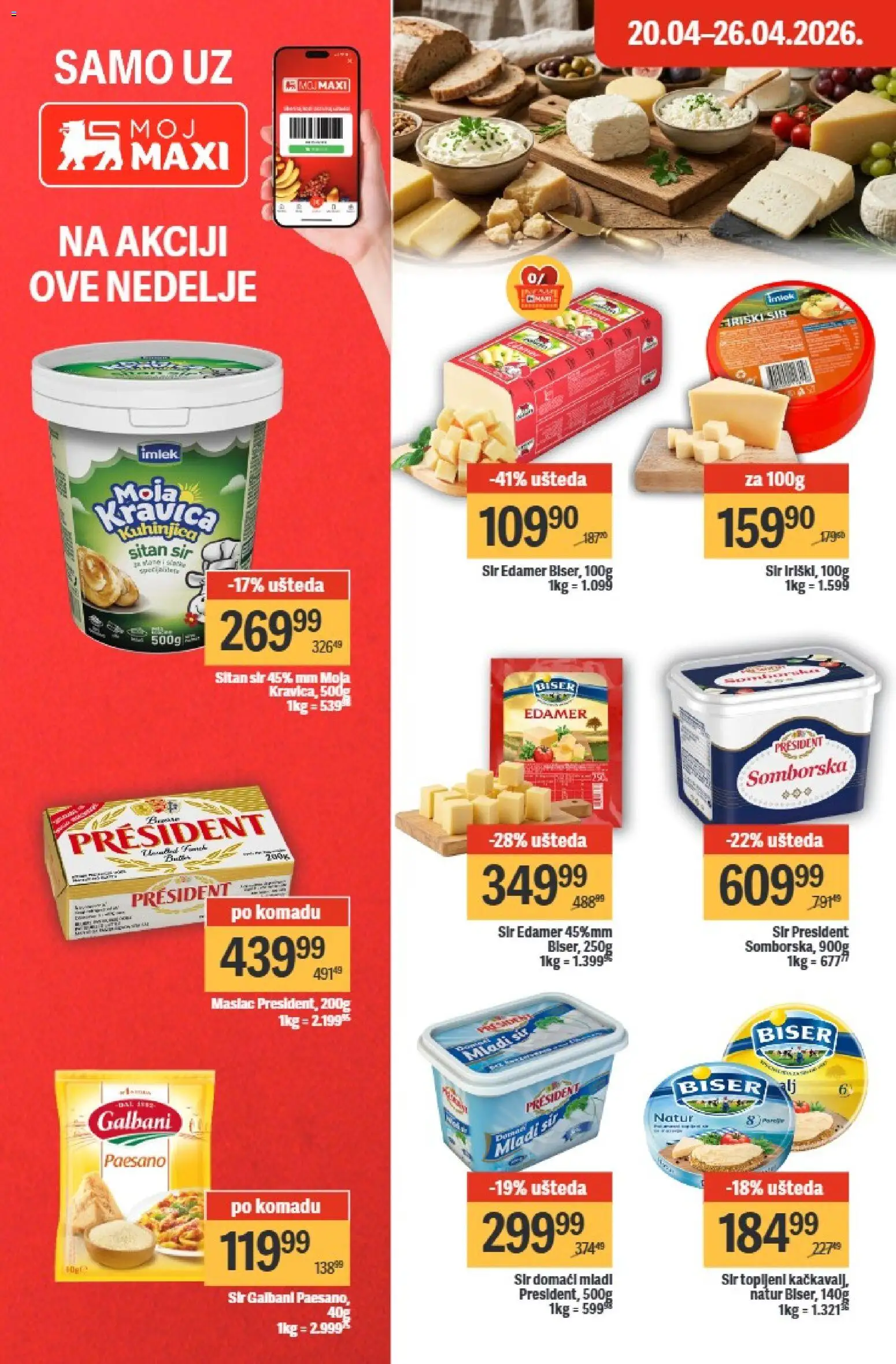 Maxi katalog - važi od 20.04.2026 | Strana: 14 | Proizvode: Maslac, Sitan sir, Edamer, Sir