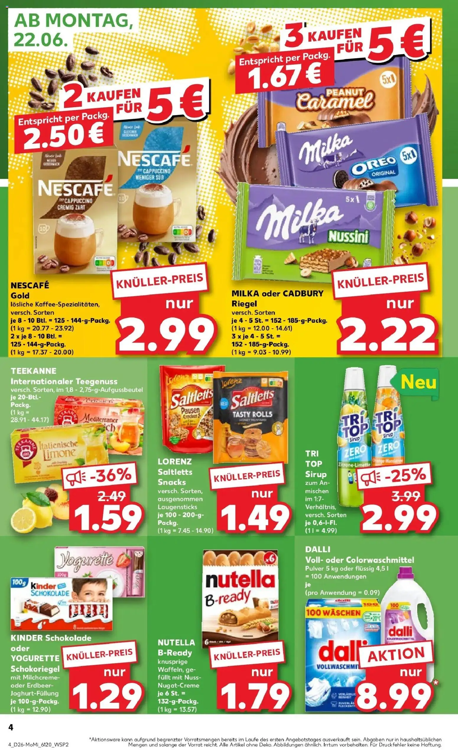 Kaufland Prospekt Bersenbrück – gültig ab 22.06.2026 | Seite: 4 | Produkte: Nescafe, Sirup, Milka, Nutella