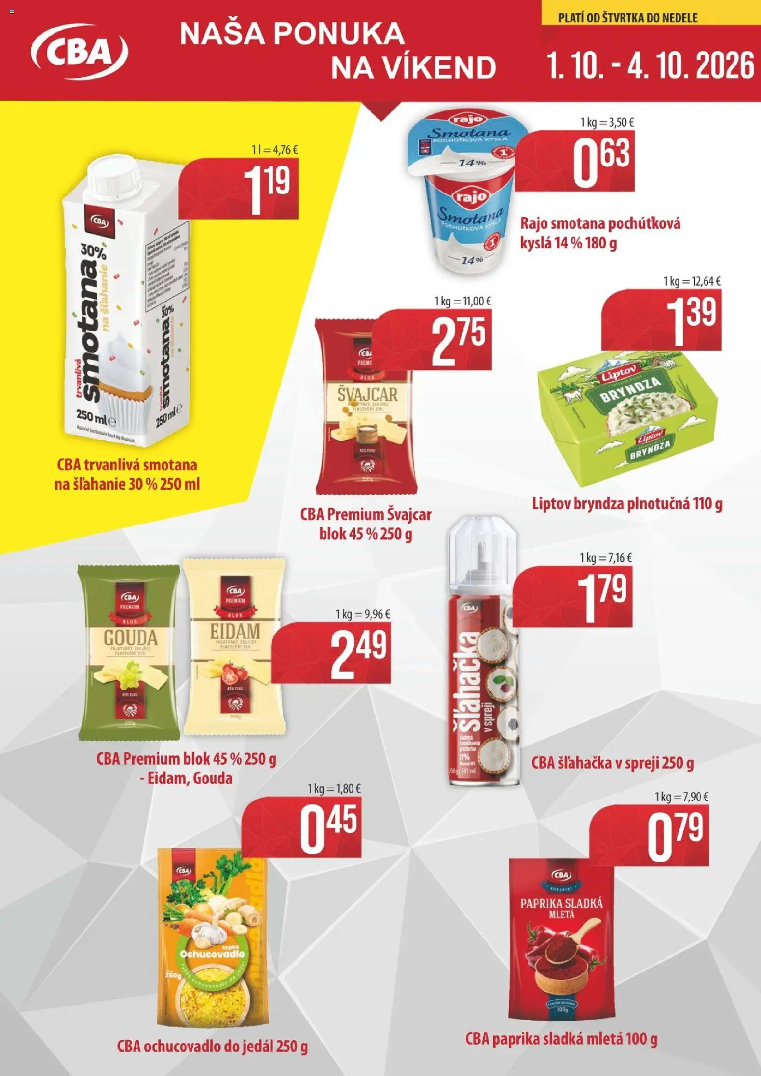 Nové Sintra akcie – leták je platný od 01.10.2026 | Strana: 1 | Produkty: Paprika, Smotana, Eidam, Šľahačka