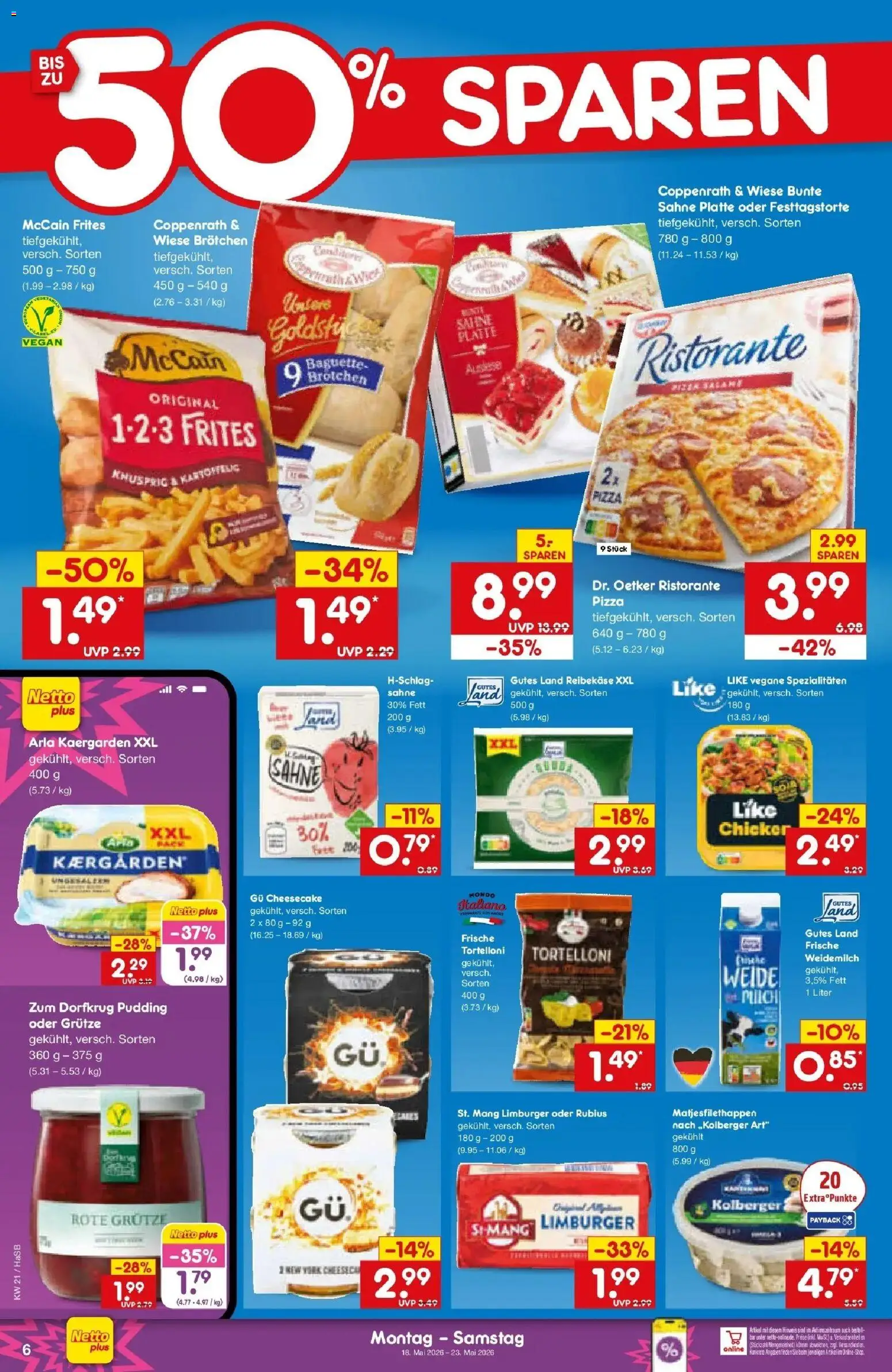 Netto Marken-Discount Prospekt Wuppertal	 – gültig ab 17.05.2026 | Seite: 6 | Produkte: Baguette, Pudding, Pizza, Sahne