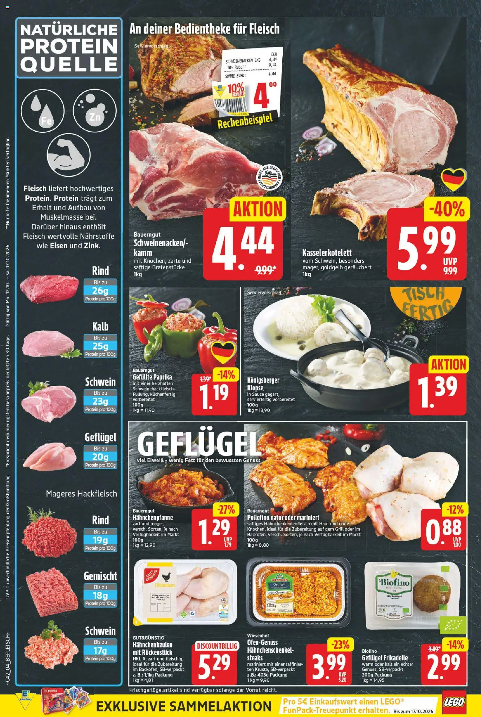 E center Prospekt – gültig ab 12.10.2026 | Seite: 4 | Produkte: Schweinenacken, Bauerngut, Fleisch, Hackfleisch