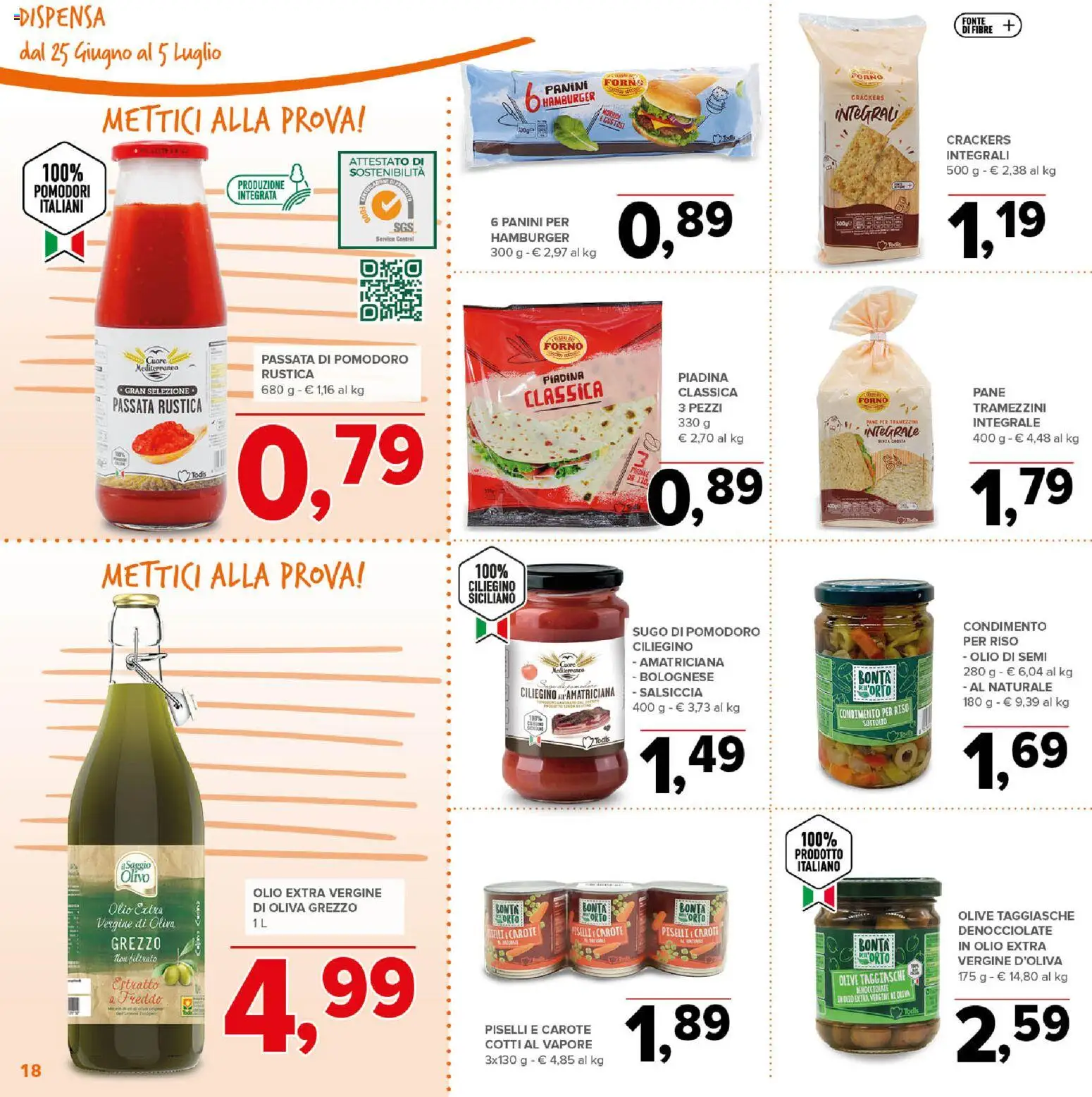 Volantino Todis del 25/06/2026 | Pagina: 18 | Prodotti: Pane, Riso, Pomodori, Crackers