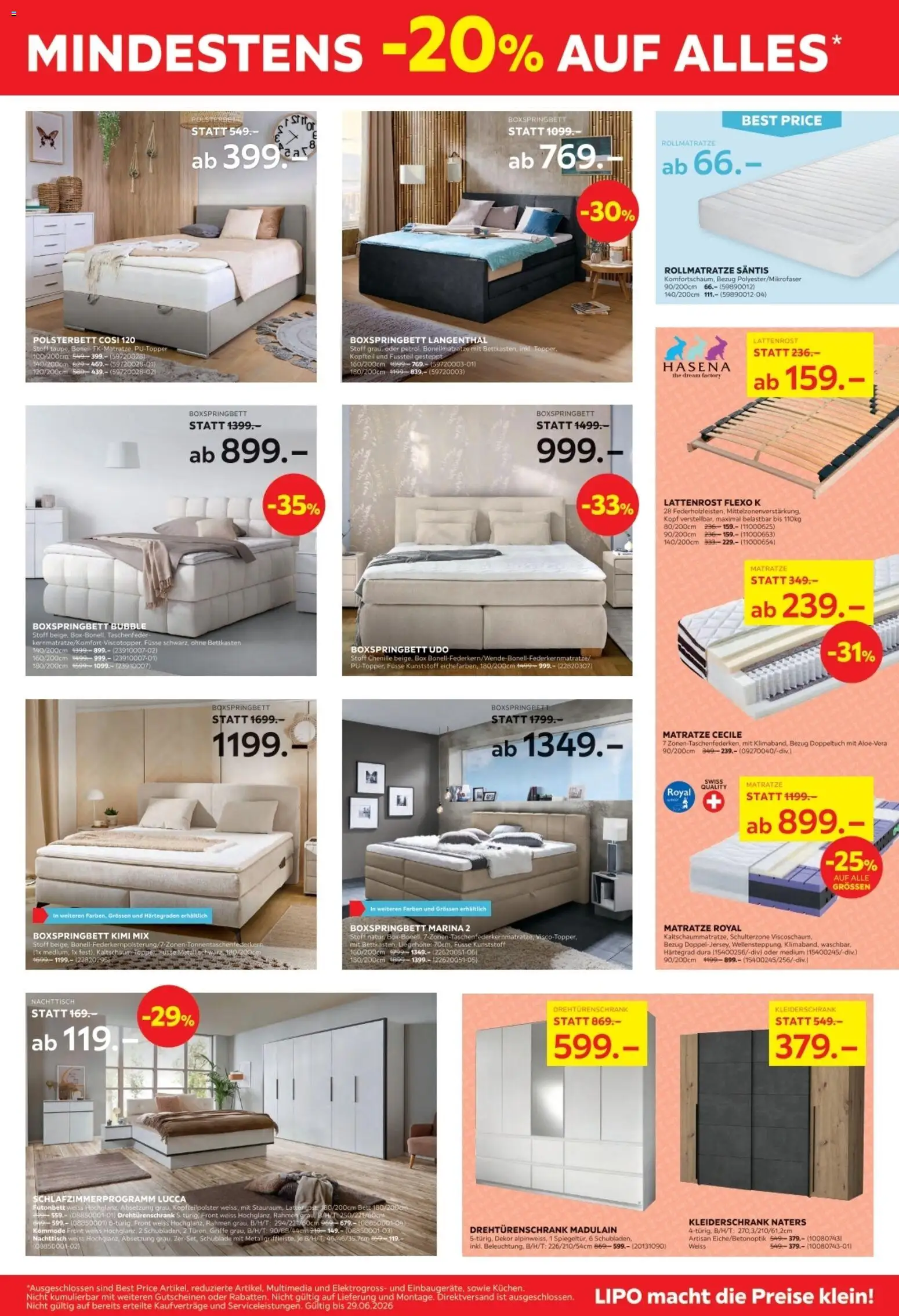Lipo aktionen – gültig ab 16.06.2026 | Seite: 3 | Produkte: Kleiderschrank, Polsterbett, Lattenrost, Boxspringbett